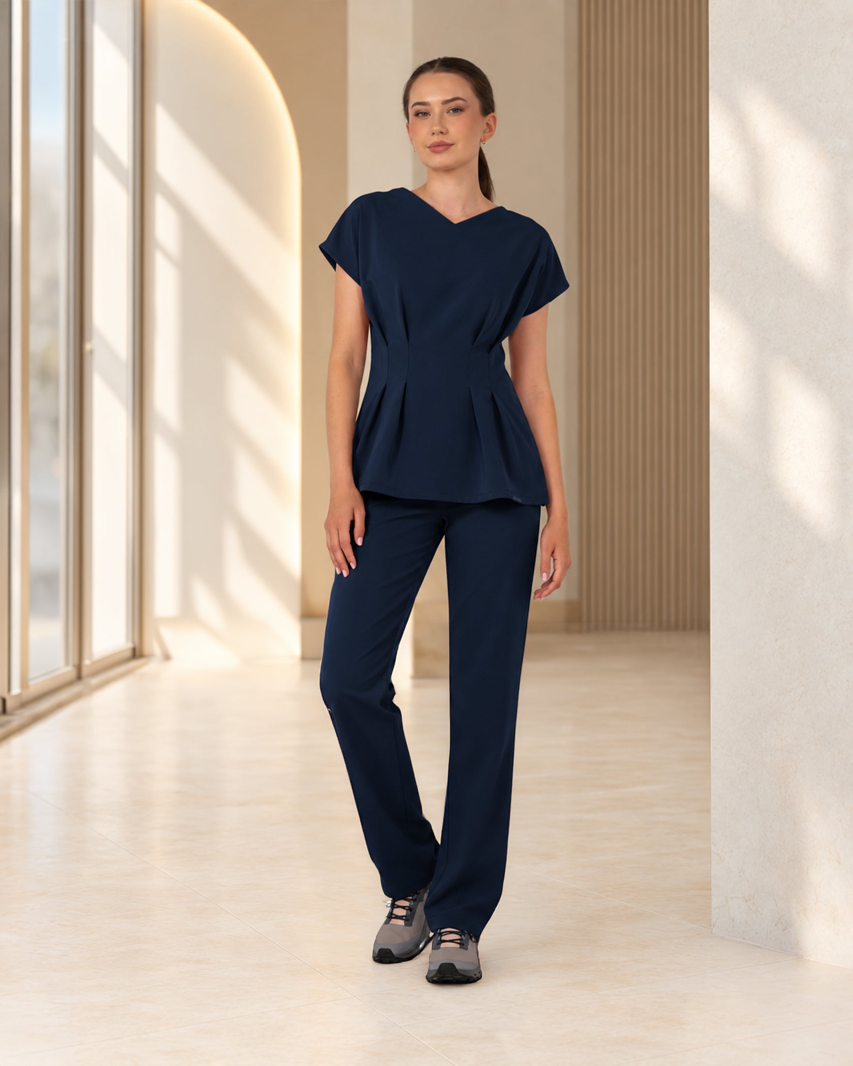ANORA Navy Scrub Top - Close up details