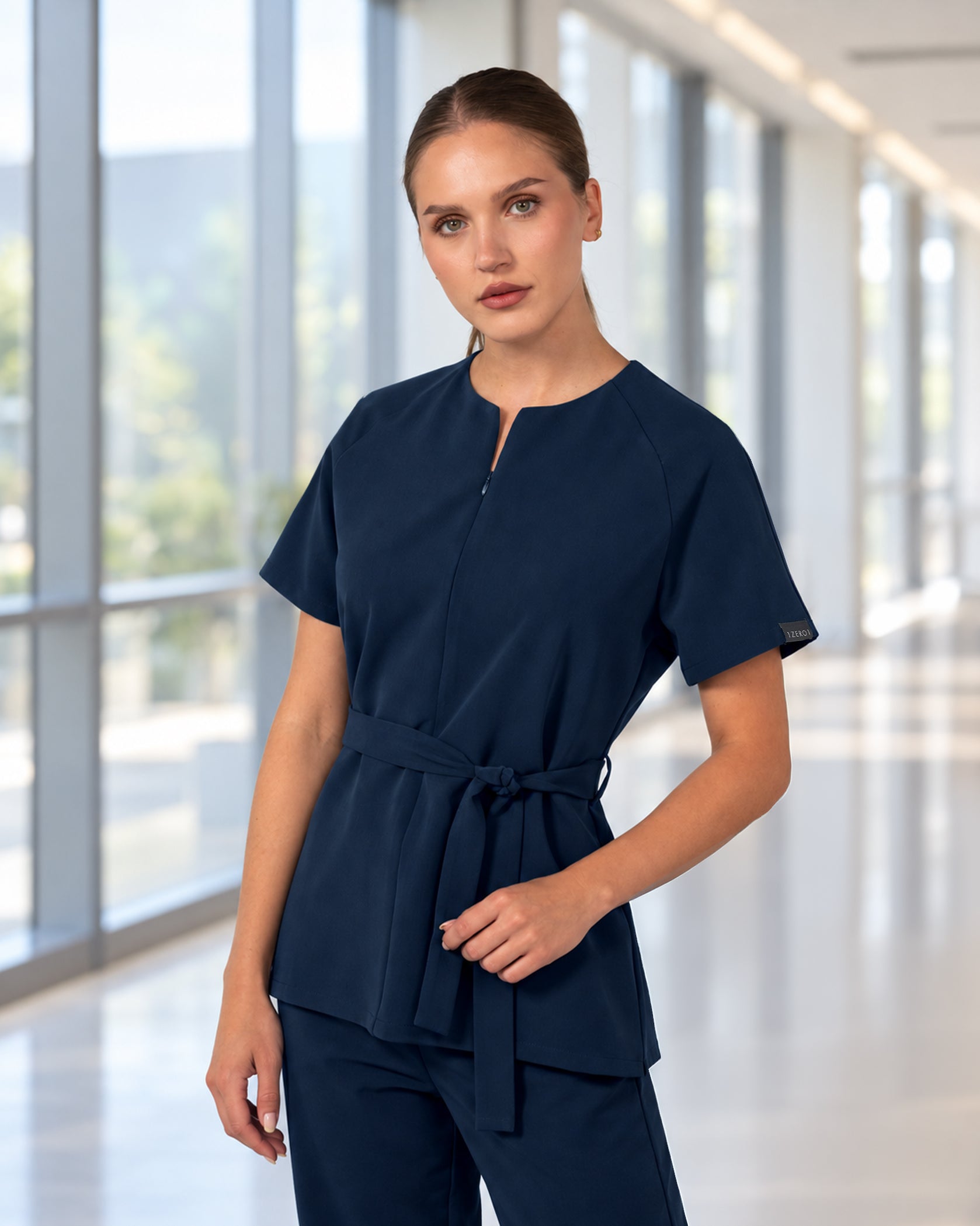 TRINA Navy Scrub Top - Front view