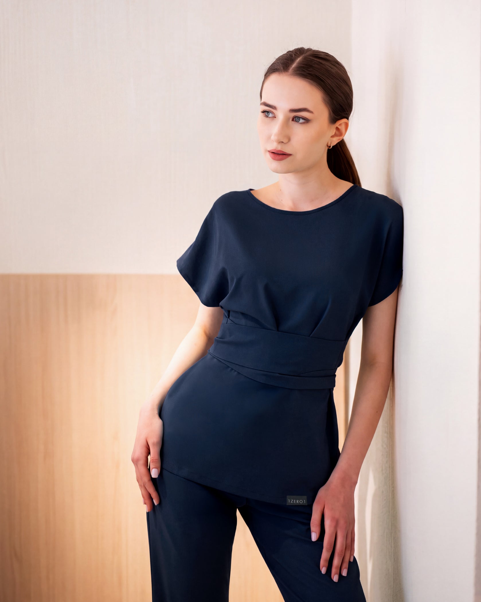 CELESTE navy medical top - Front view