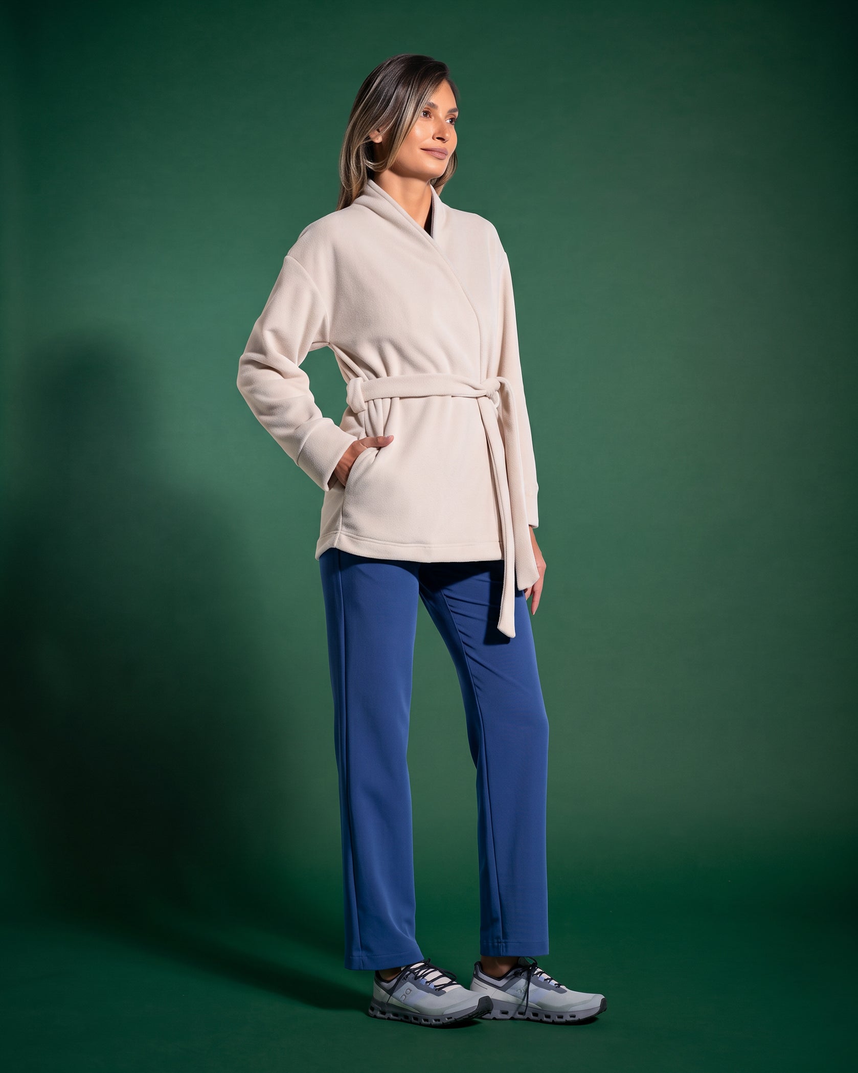 Women's COZY latte medical coat - Close up details