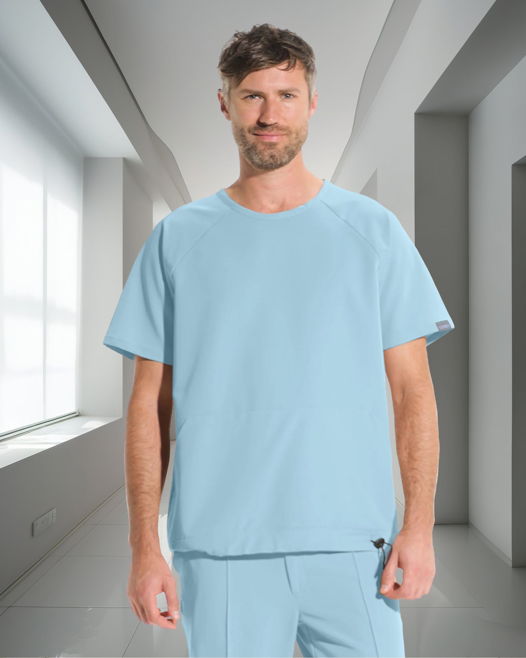 EVER Blue Scrub Top - Front view