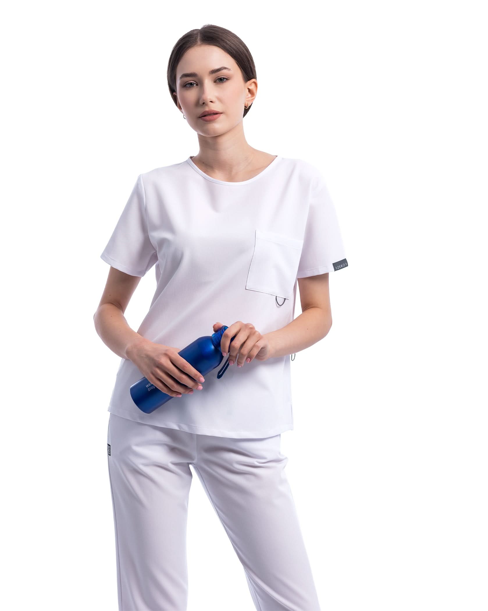 FLOW White Scrub Top - Front view