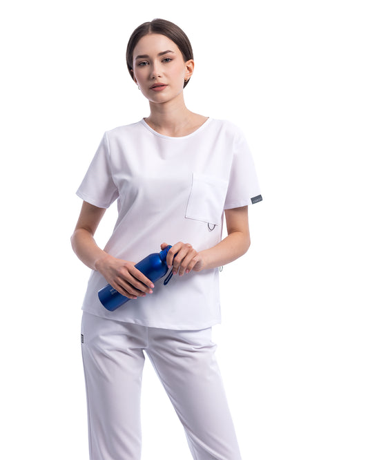 FLOW White Scrub Top