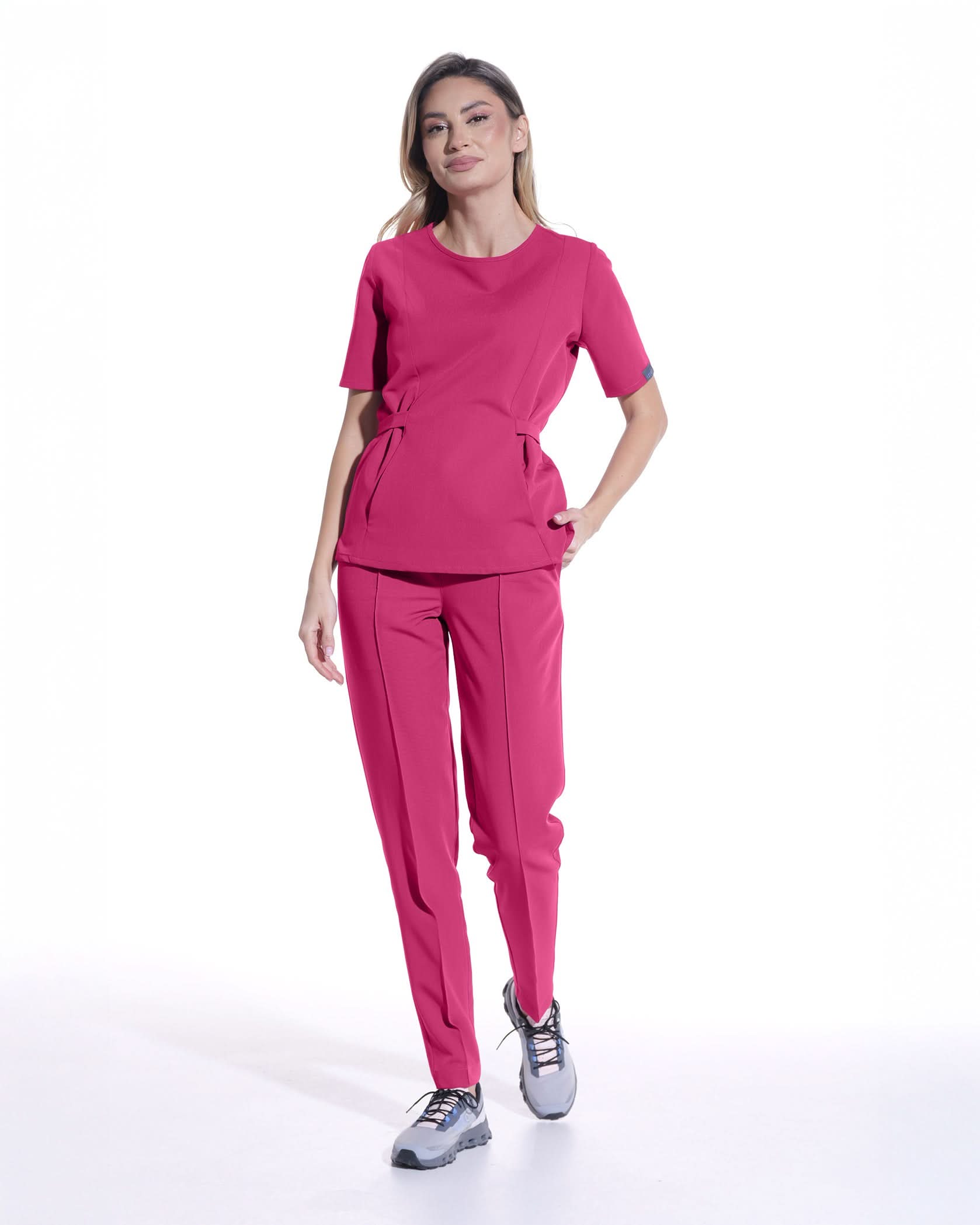 THALYA Magenta Scrub Top - Front view