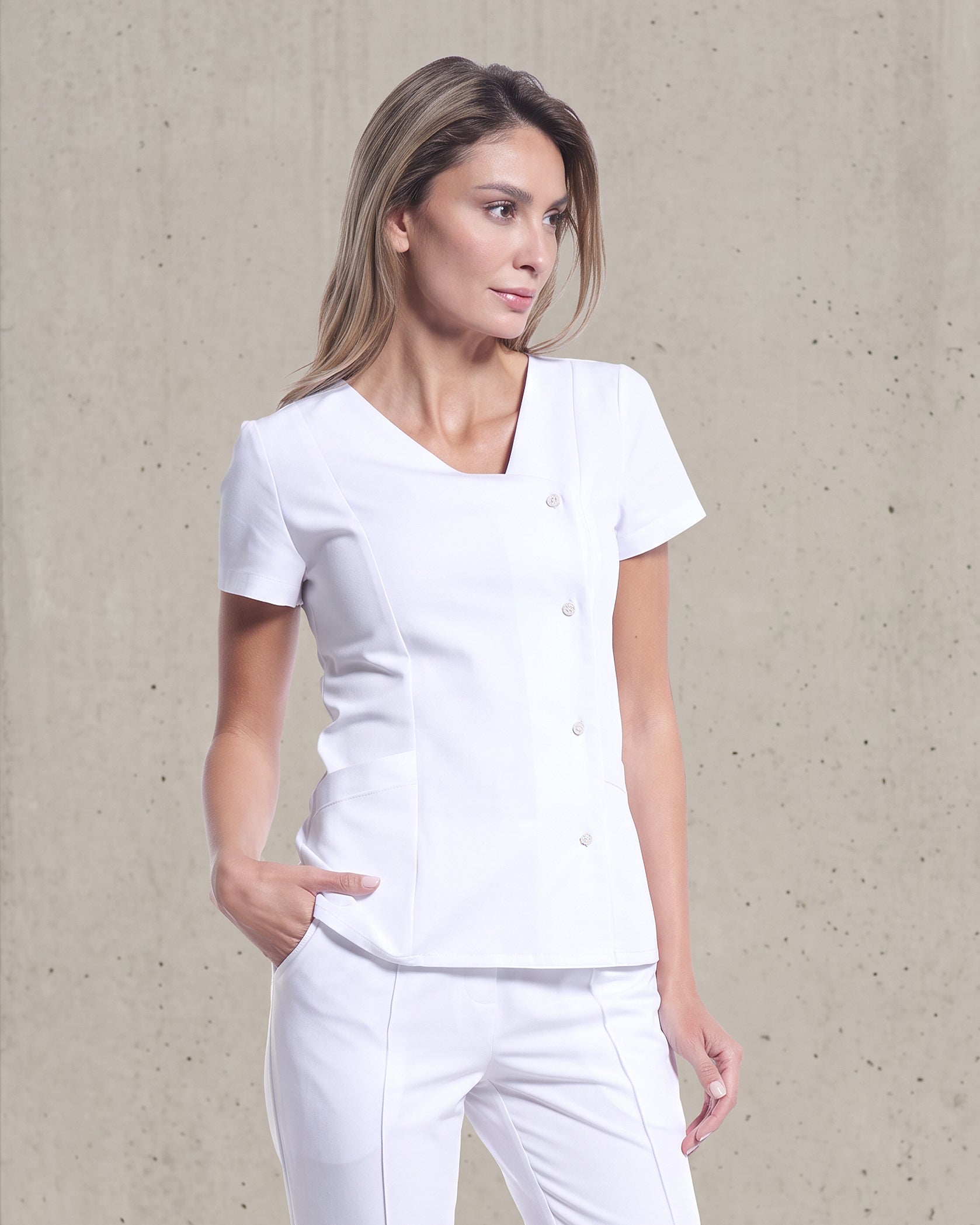 PERLA White Scrub Top - Front view