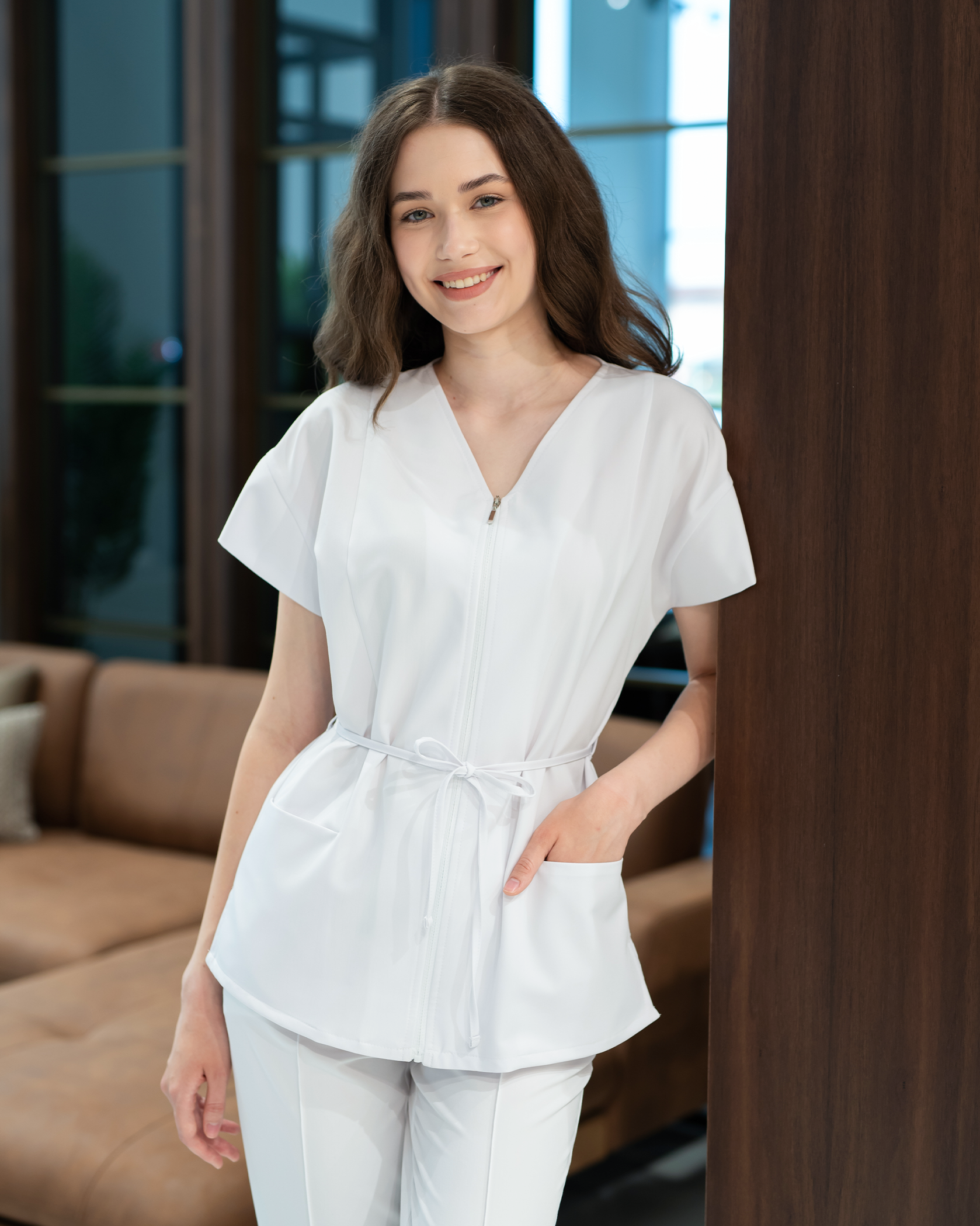 ROSA White Scrub Top - Front view