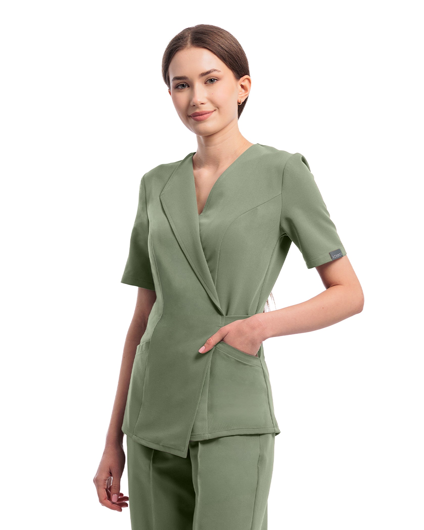 Damen Scrub-Set STUDIO Olive - Detail Nahaufnahme