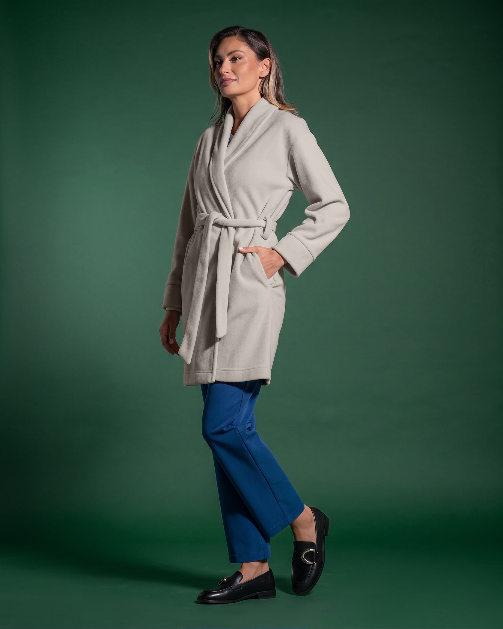 Women's SOFT greige medical Coat - Close up details