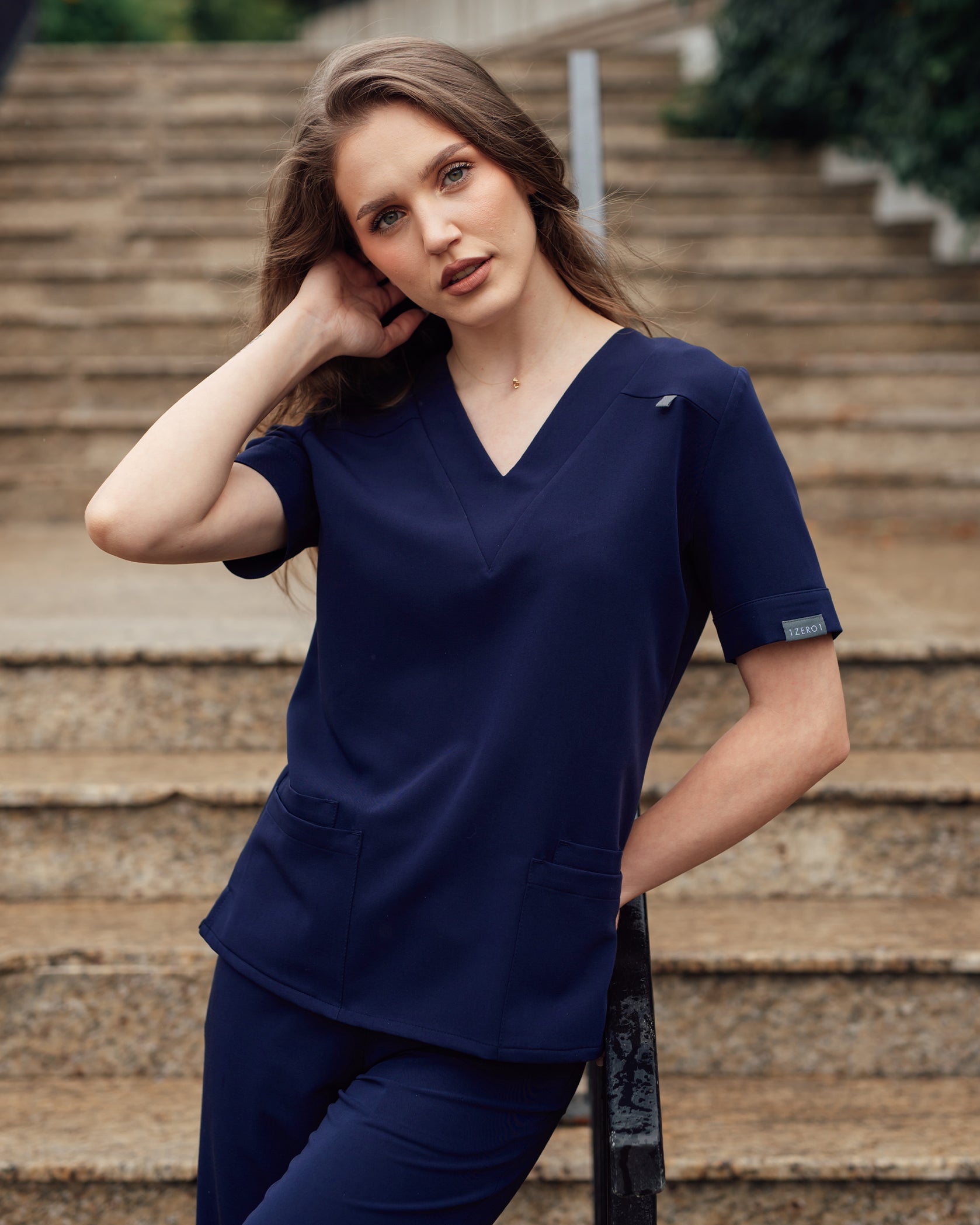 VERSO Navy Scrub Top - Front view