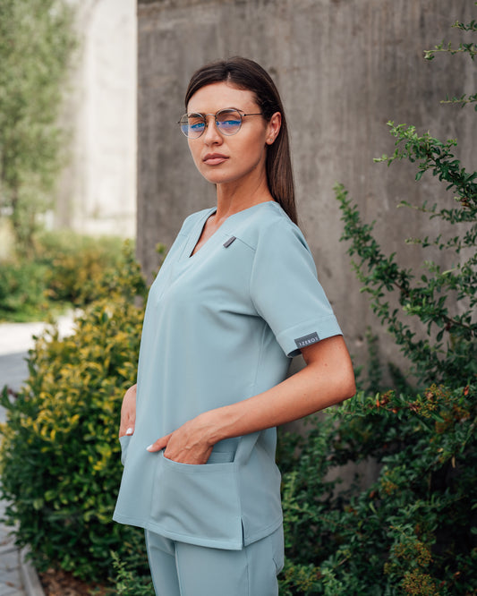 VERSO Blue Scrub Top