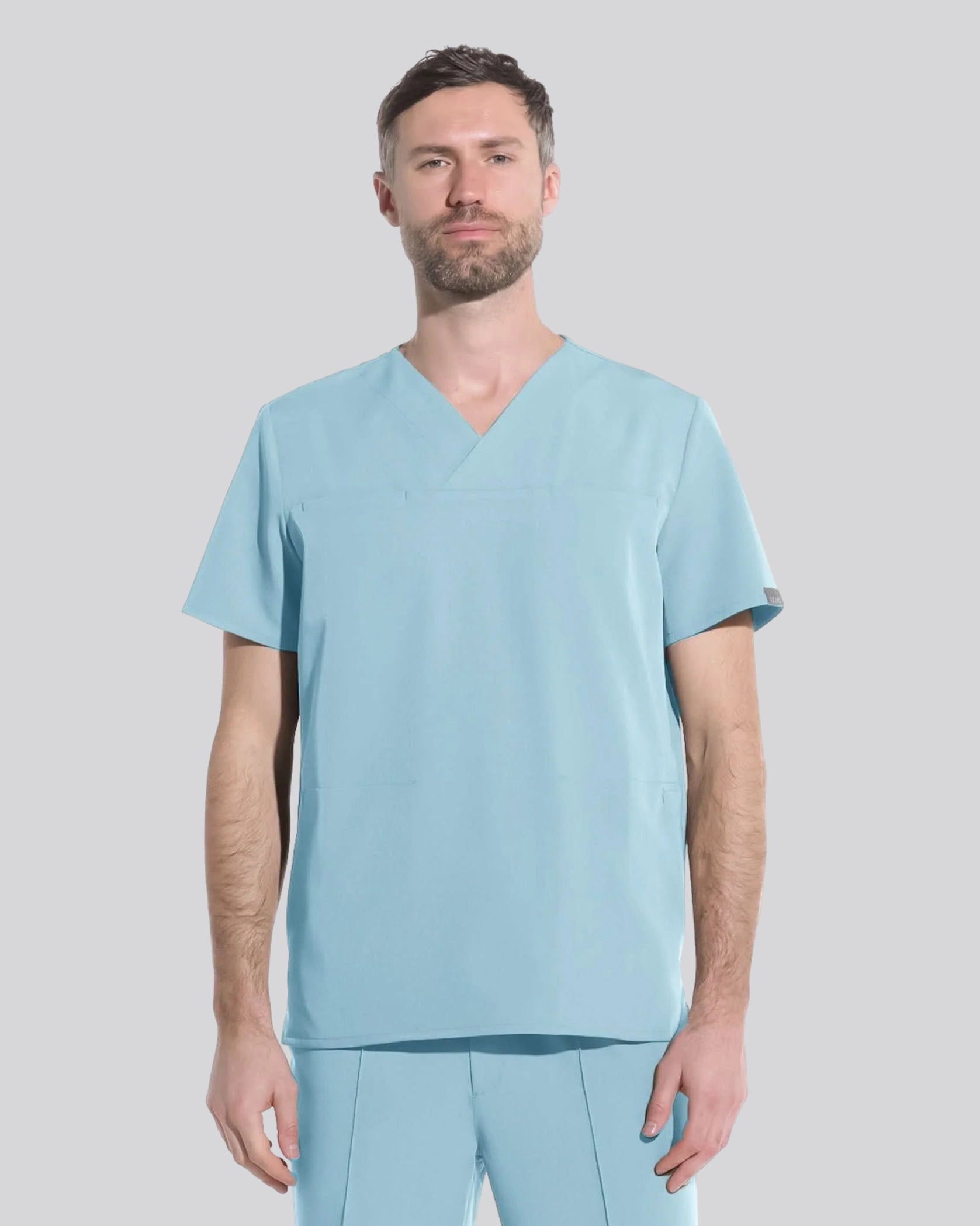 WAVE Blue Scrub Top - Front view