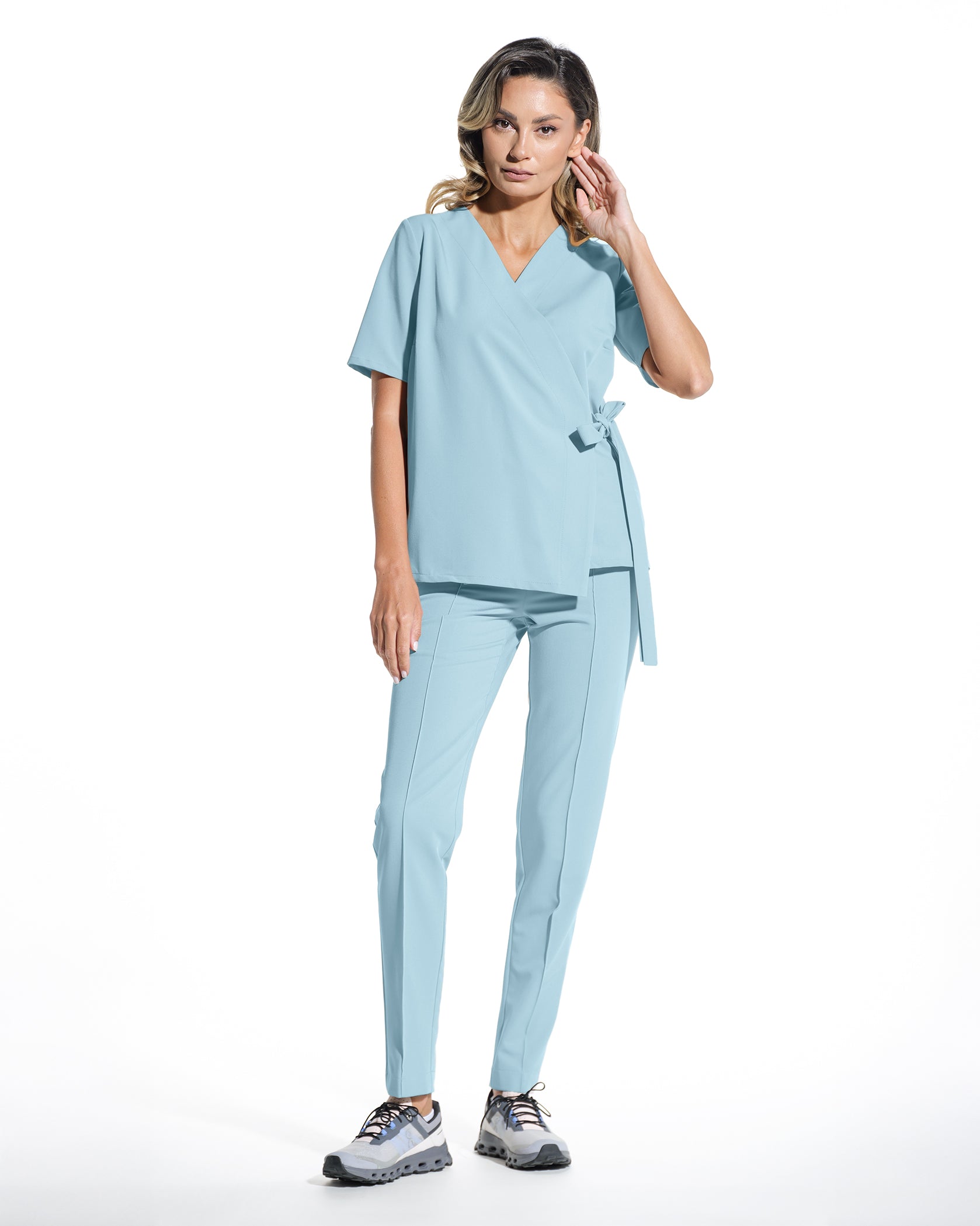 ANAIS Blue Scrub Top - Front view