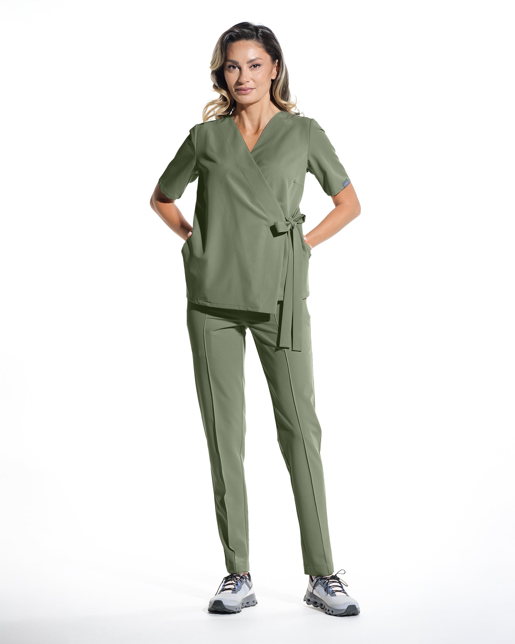 ANAIS Olive Scrub Top - Front view