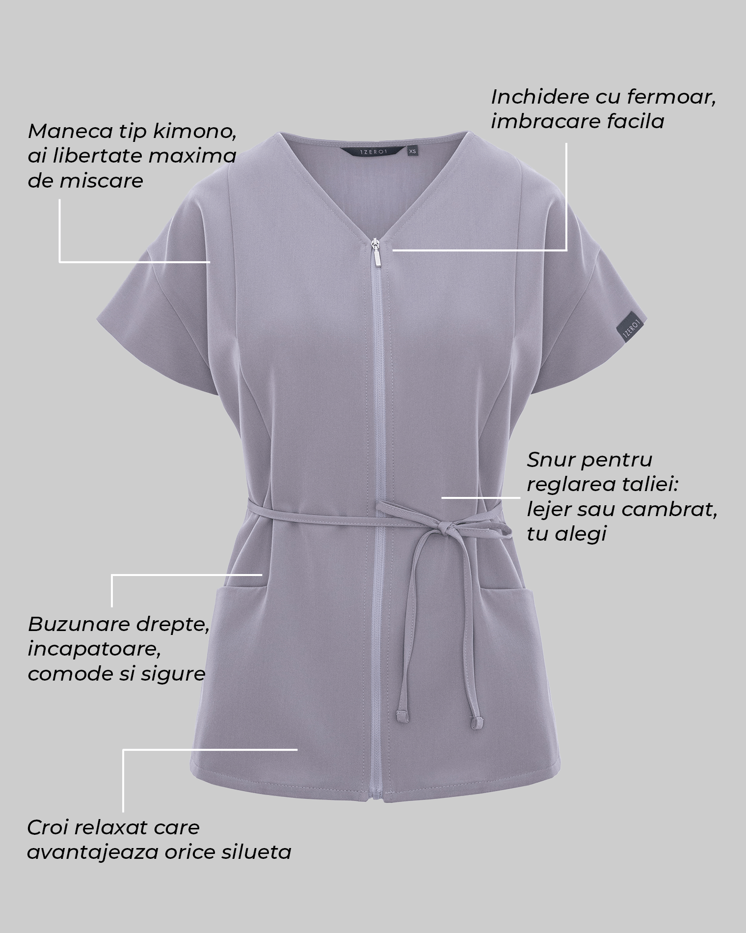 Bluza medicala dama ROSA gri - 1zero1.ro