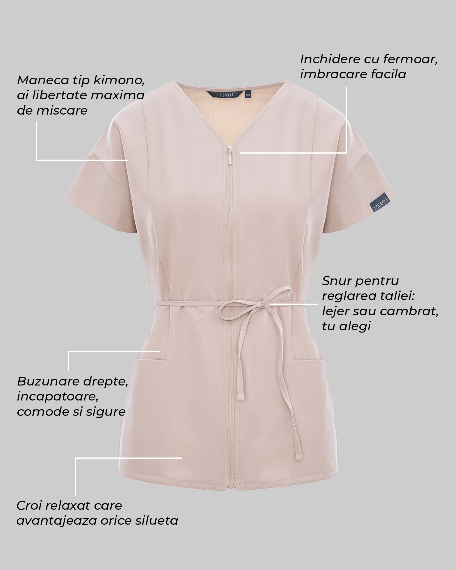 Bluza medicala dama ROSA latte - 1zero1.ro
