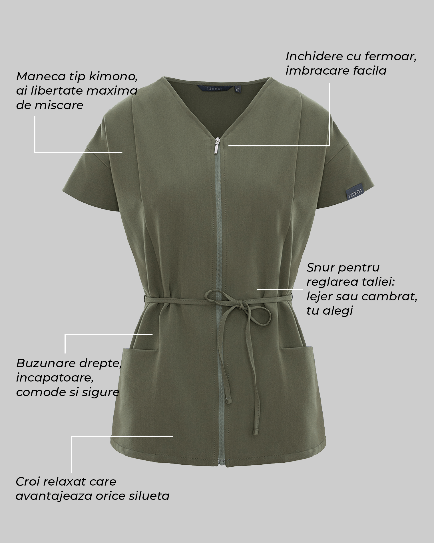 Bluza medicala dama ROSA olive - 1zero1.ro