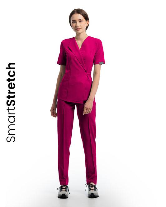 Bluza medicala dama SIENA orchid - vedere frontala cu guler tip rever