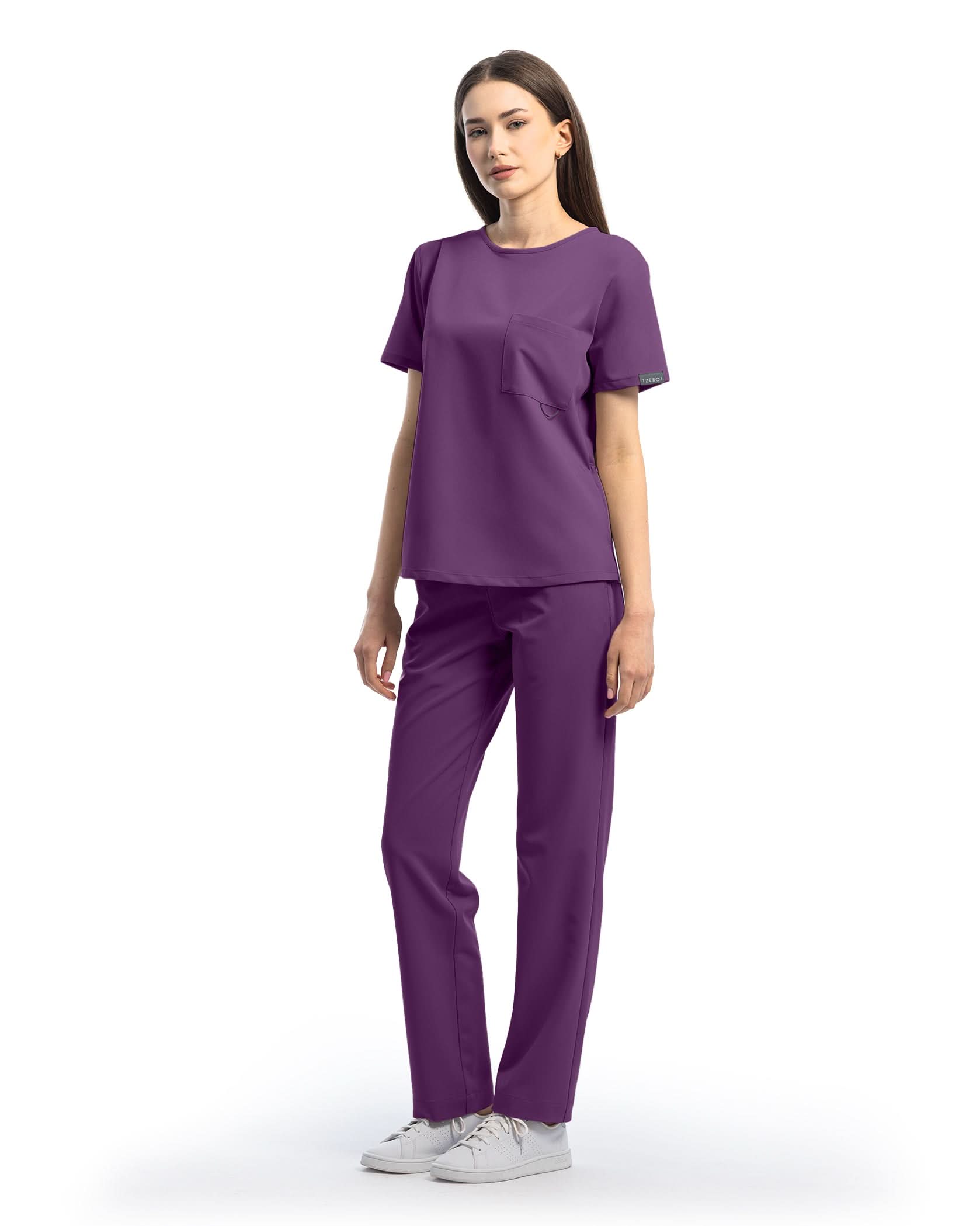 FLOW Plum Scrub Top - Front view