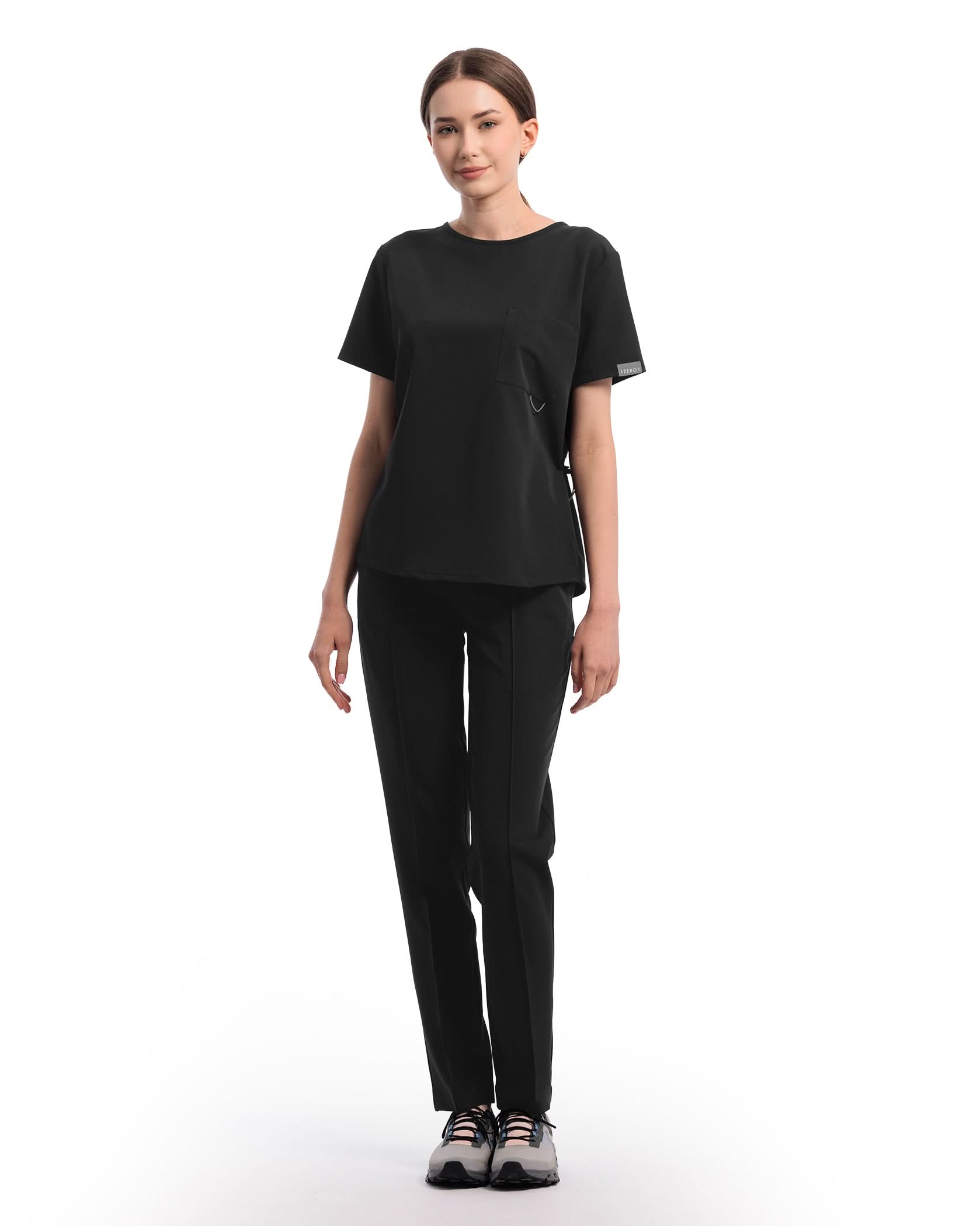 FLOW Black Scrub Top - Front view