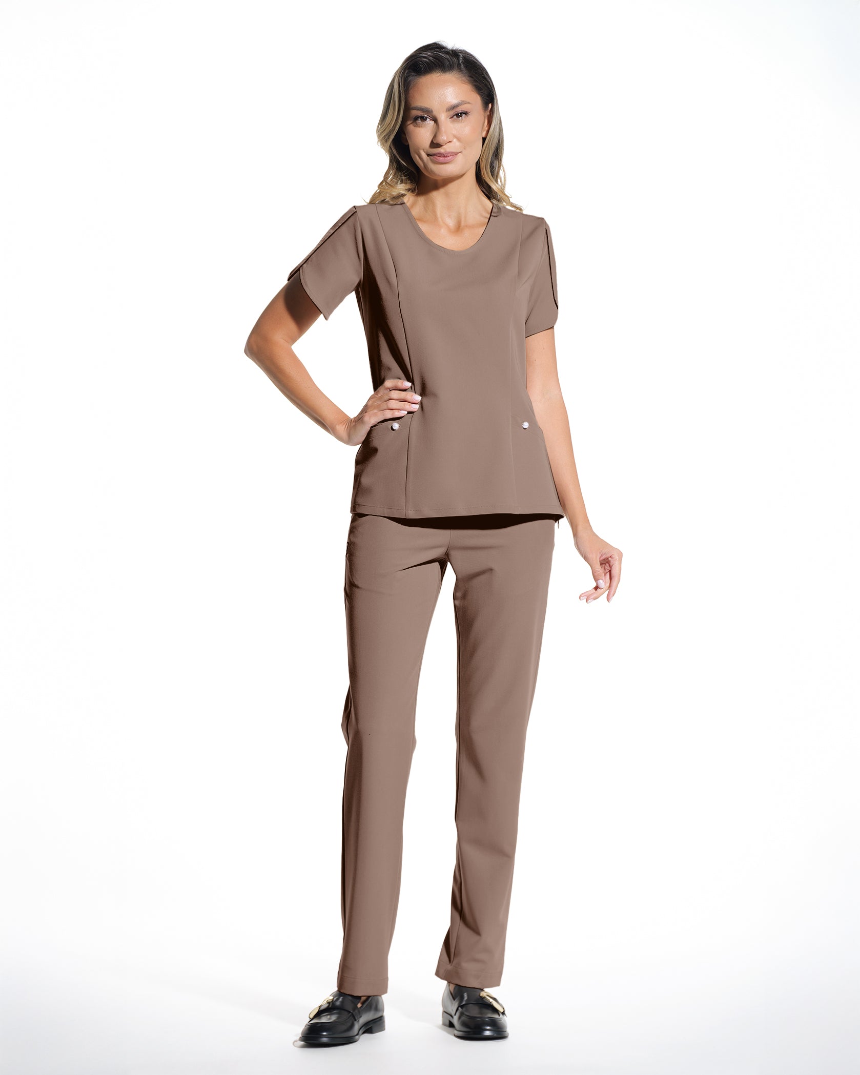 PETALI Cappuccino Scrub Top - Close up details