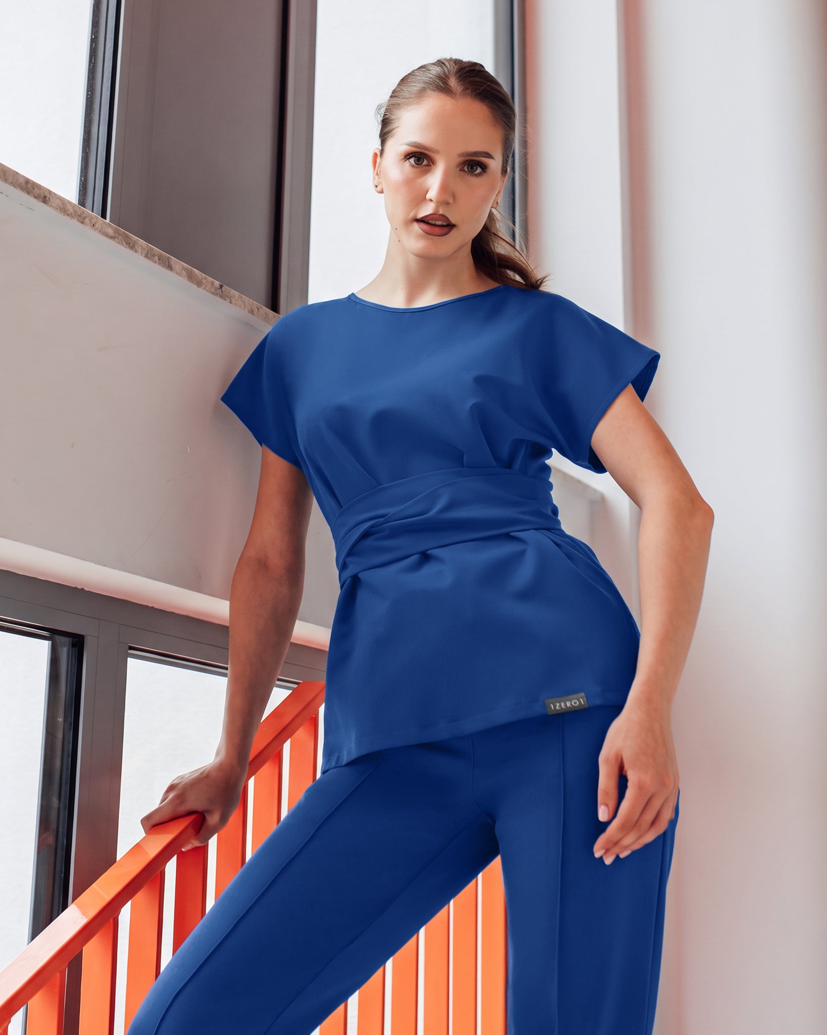 CELESTE royal blue medical top - Front view
