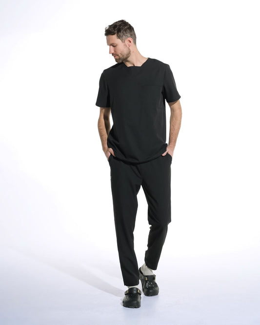 Men's RIZZ medical scrubs, black.