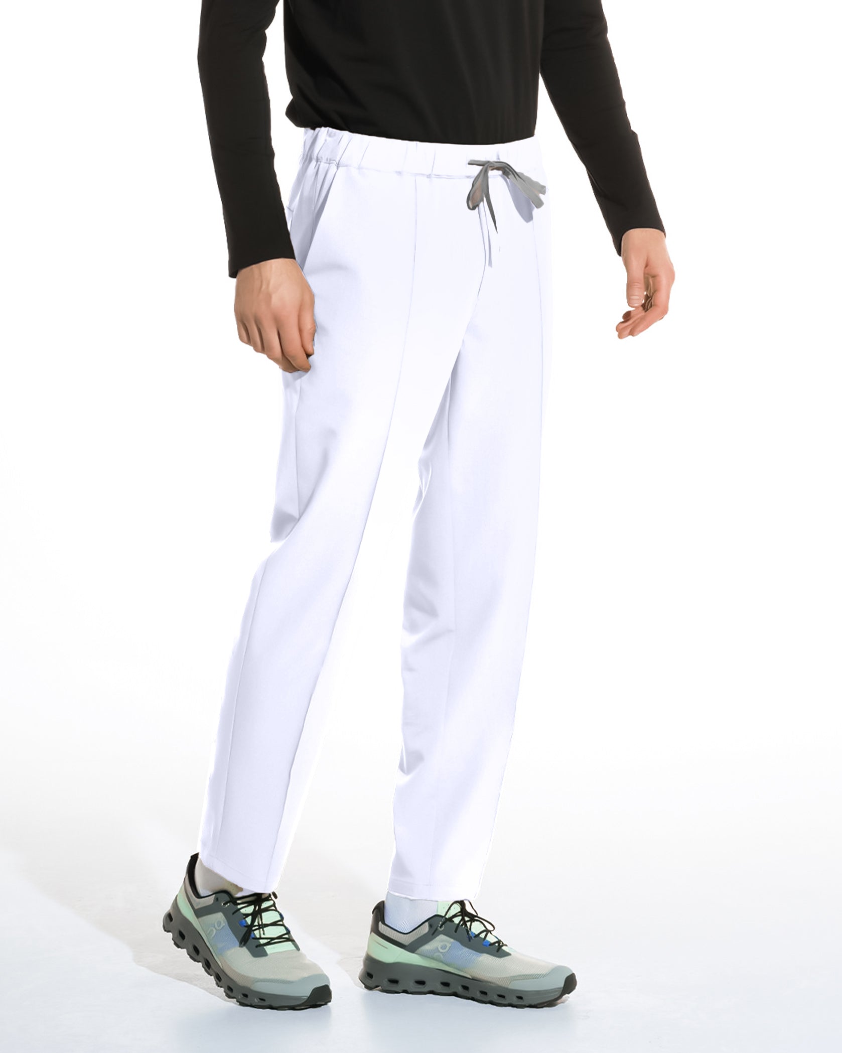 Pantaloni medicali barbati NORM alb opac - Detalii close up