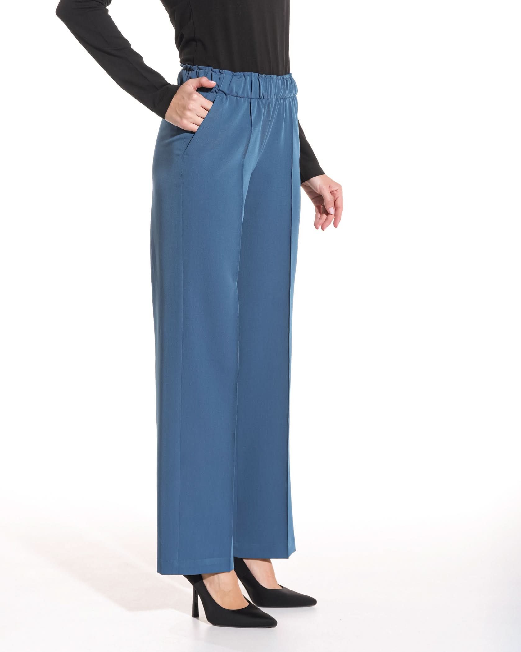 Pantaloni PALAZZO marine - 1zero1.ro