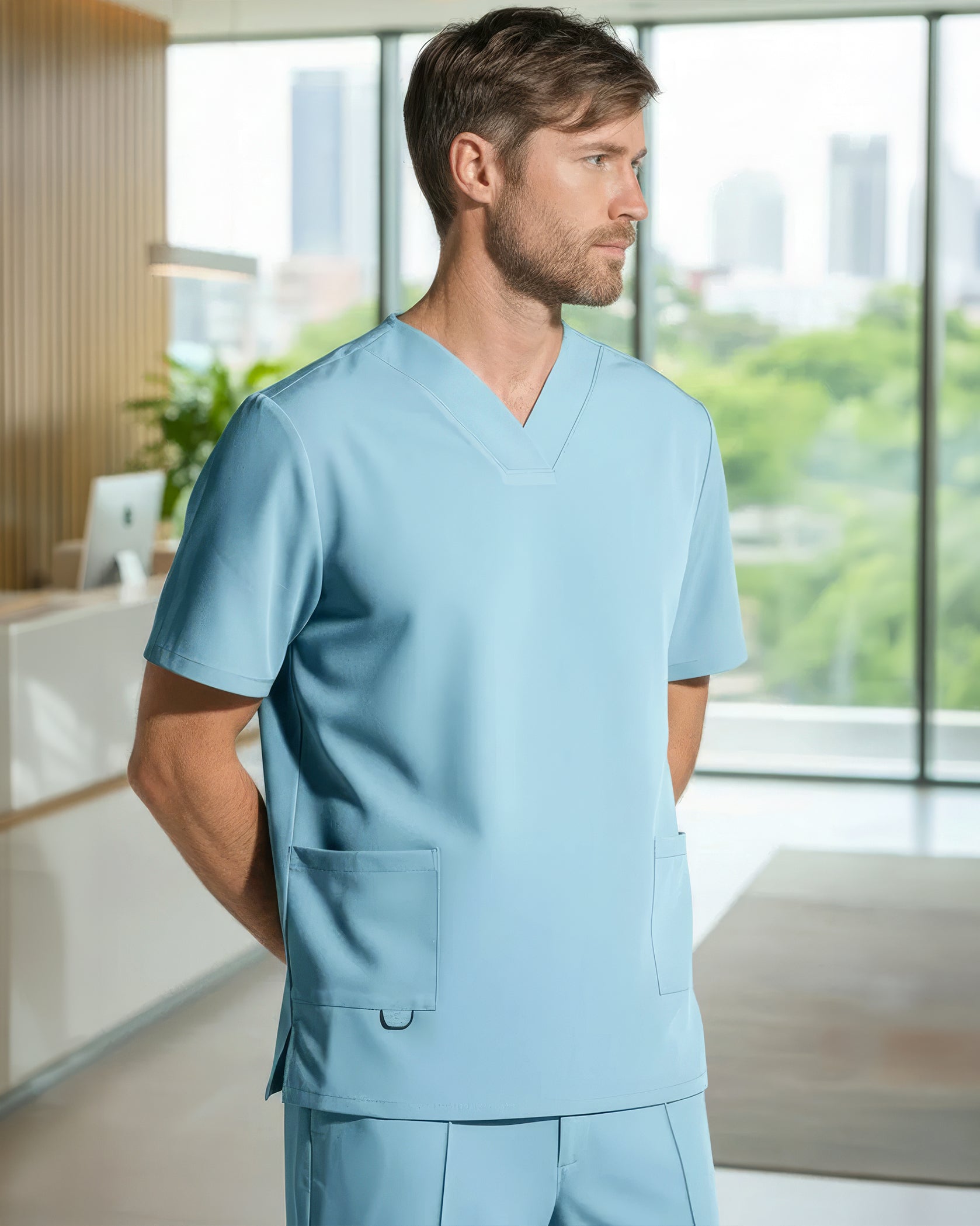 RAND Blue Scrub Top - Front view