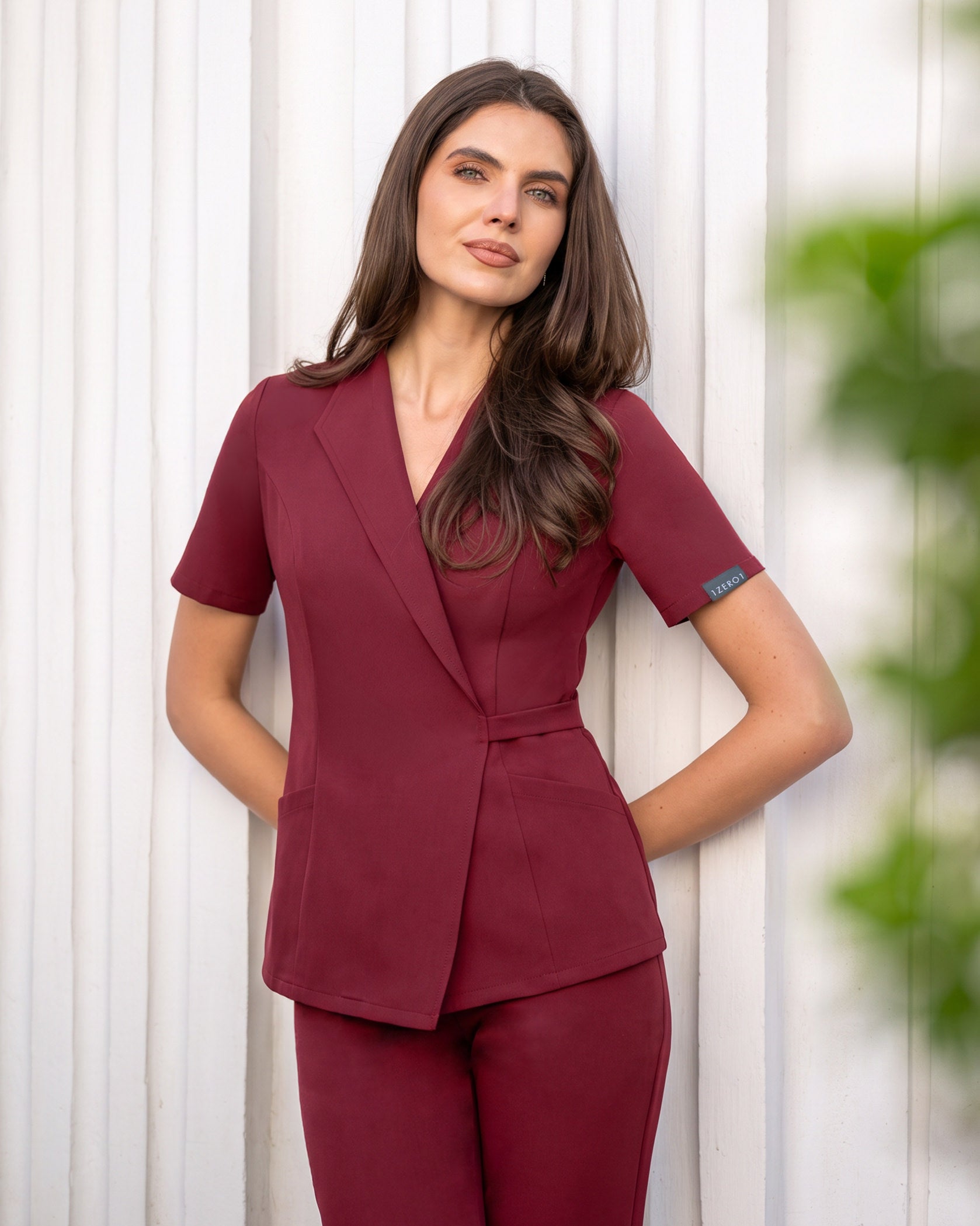 SIENA Burgundy Scrub Top - Front view