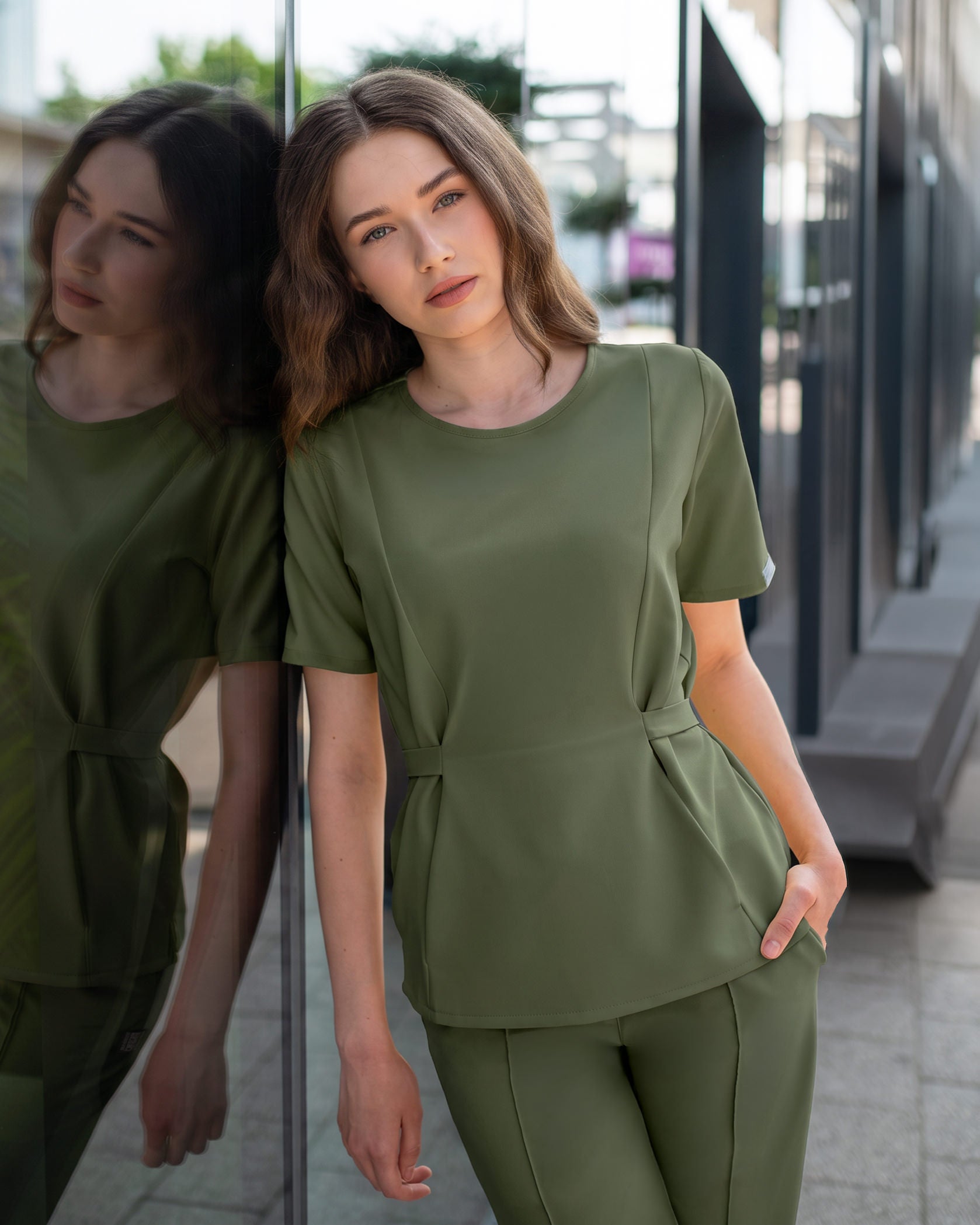 THALYA Medical Blouse olive - Front view
