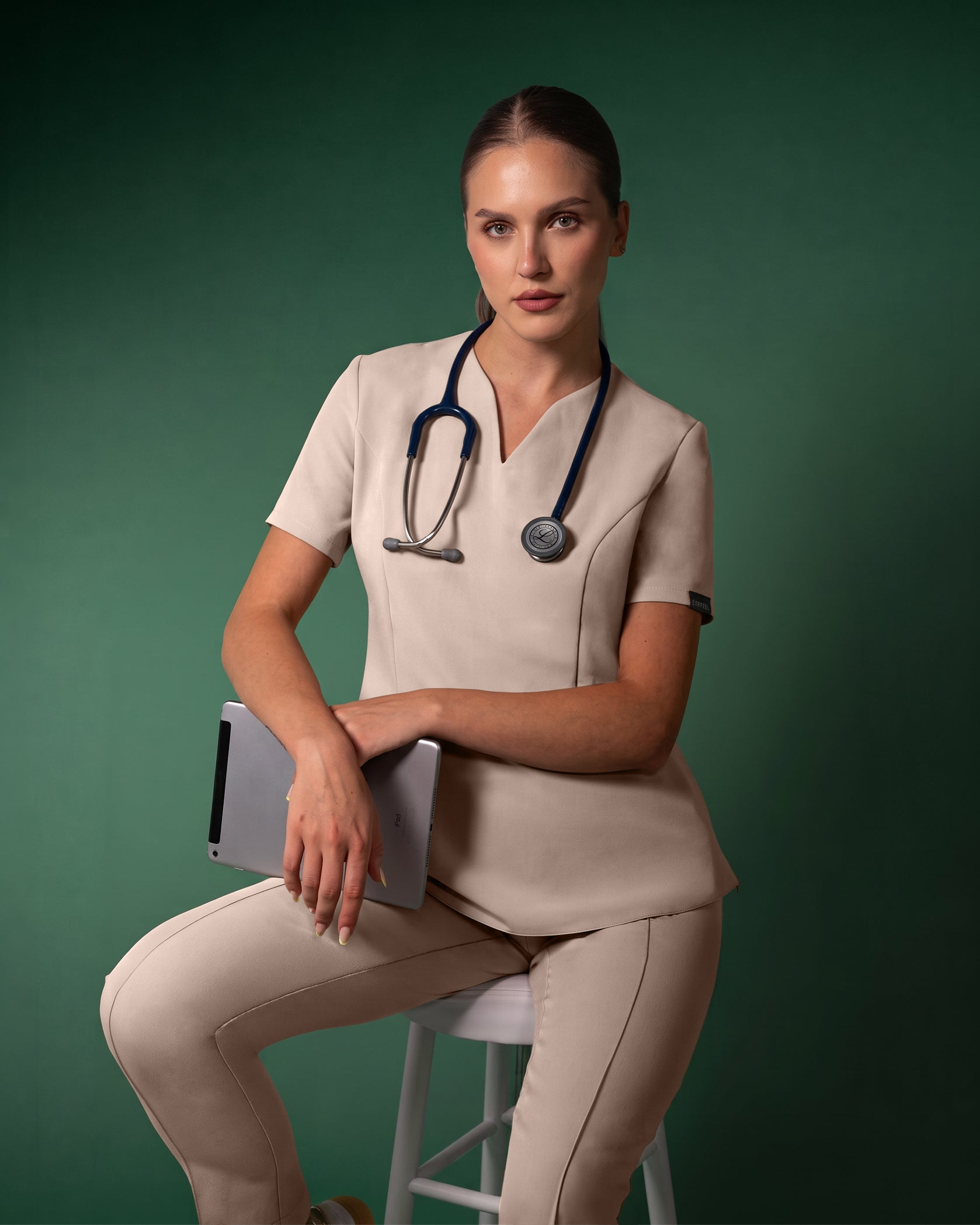 OPAL Latte Scrub Top - Front view