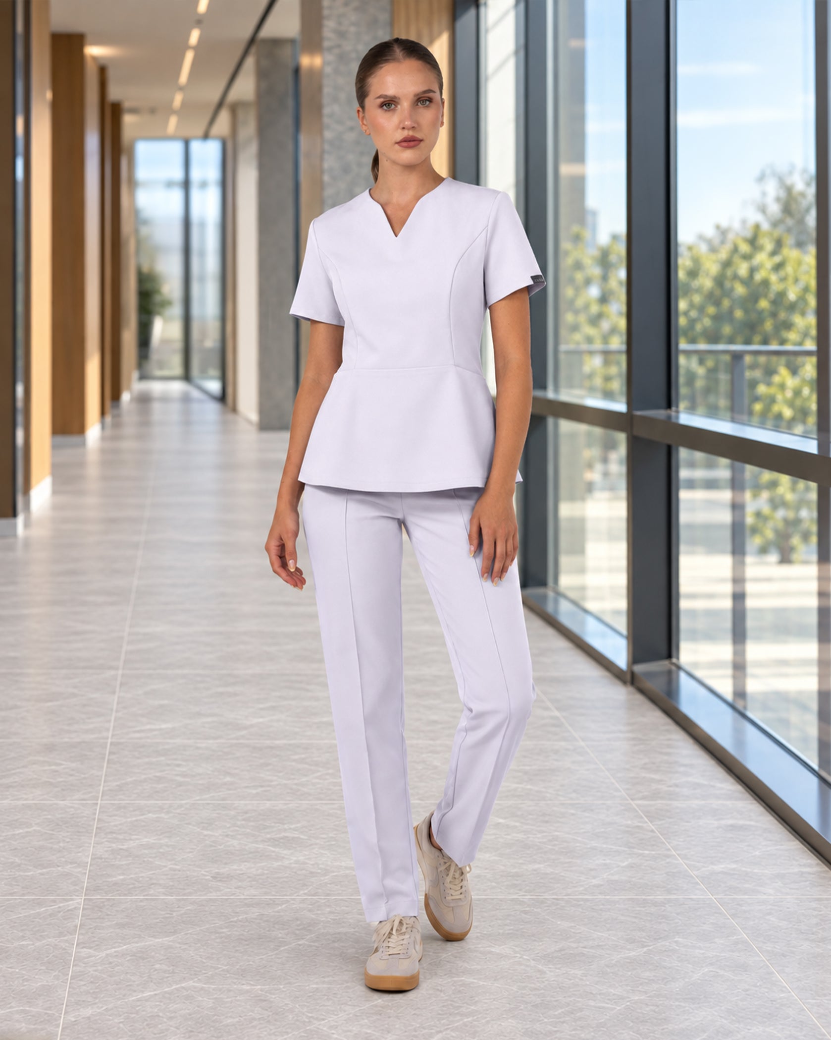 OPAL White Scrub Top - Close up details