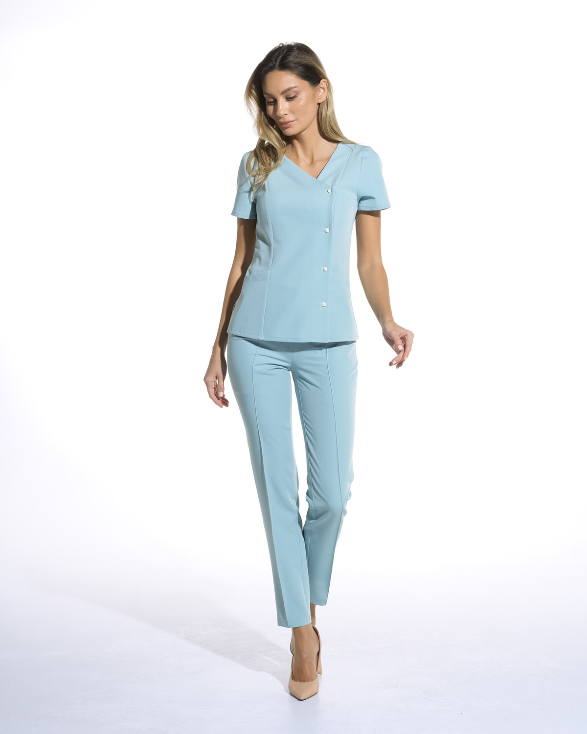 PERLA Blue Scrub Top