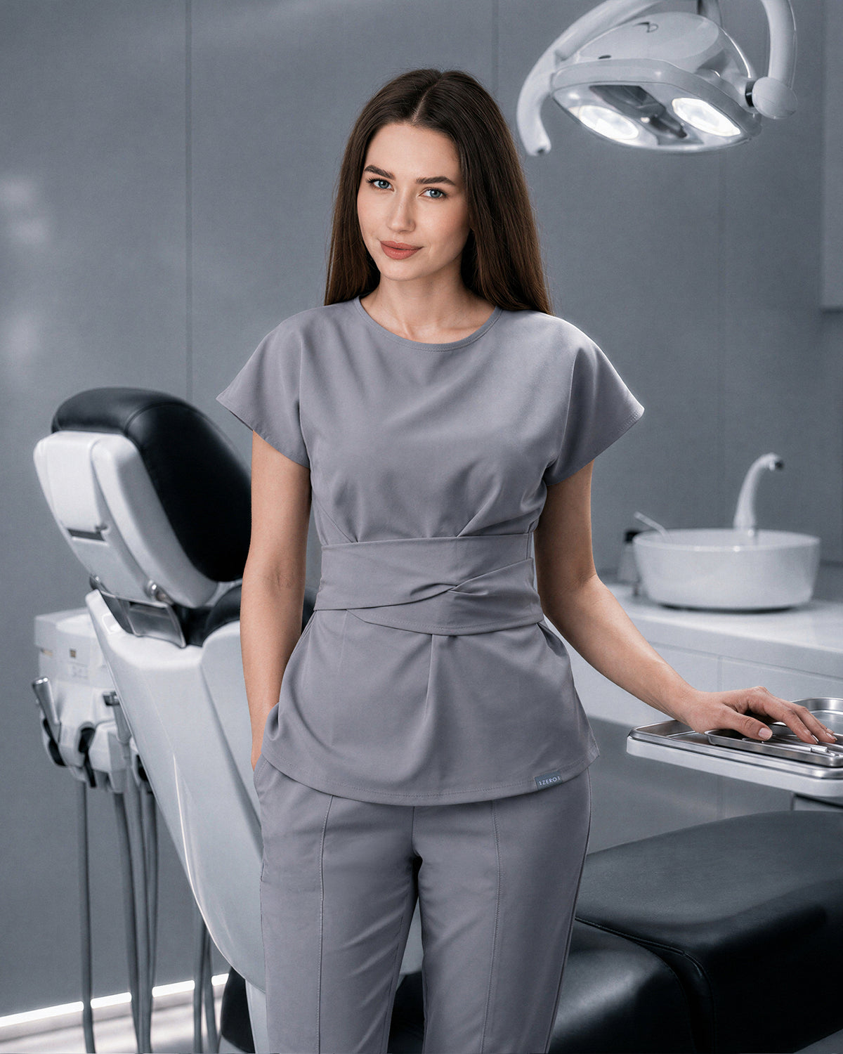 CELESTE Grey Scrub Top
