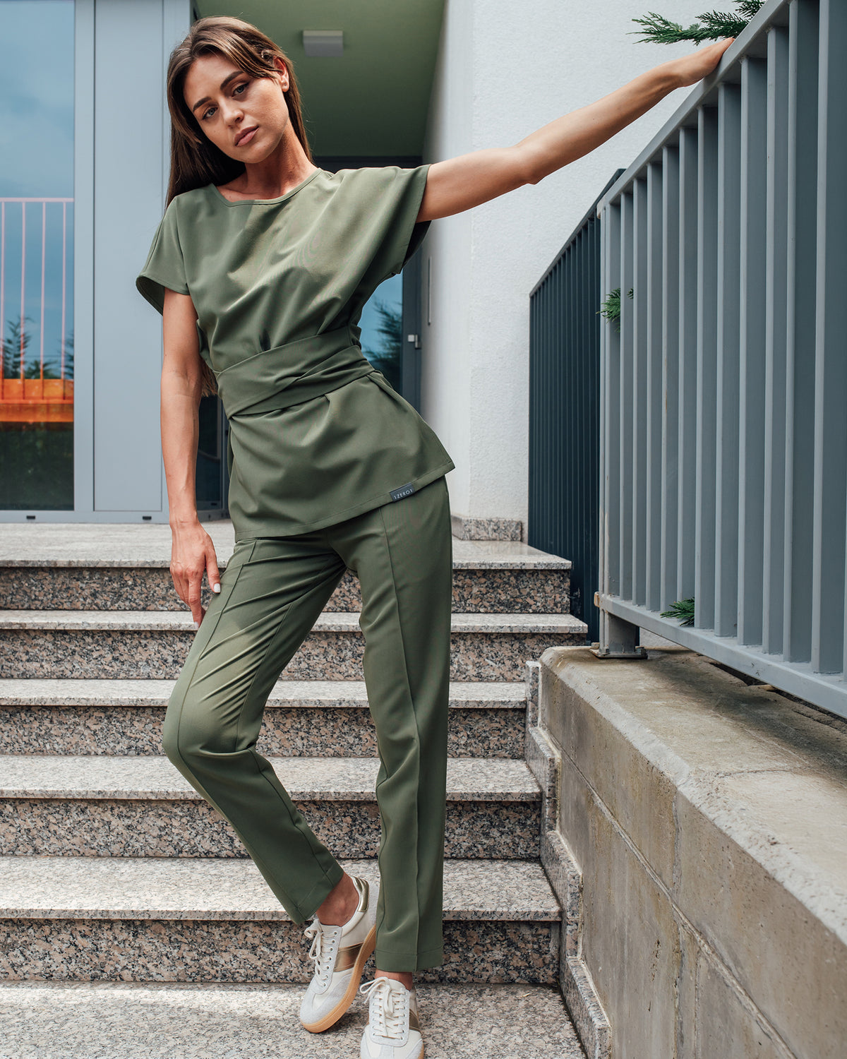 CELESTE Olive Scrub Top