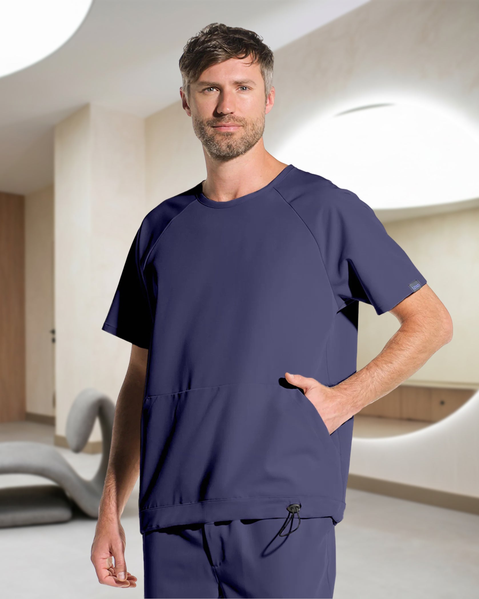 EVER Navy Scrub Top - Front view
