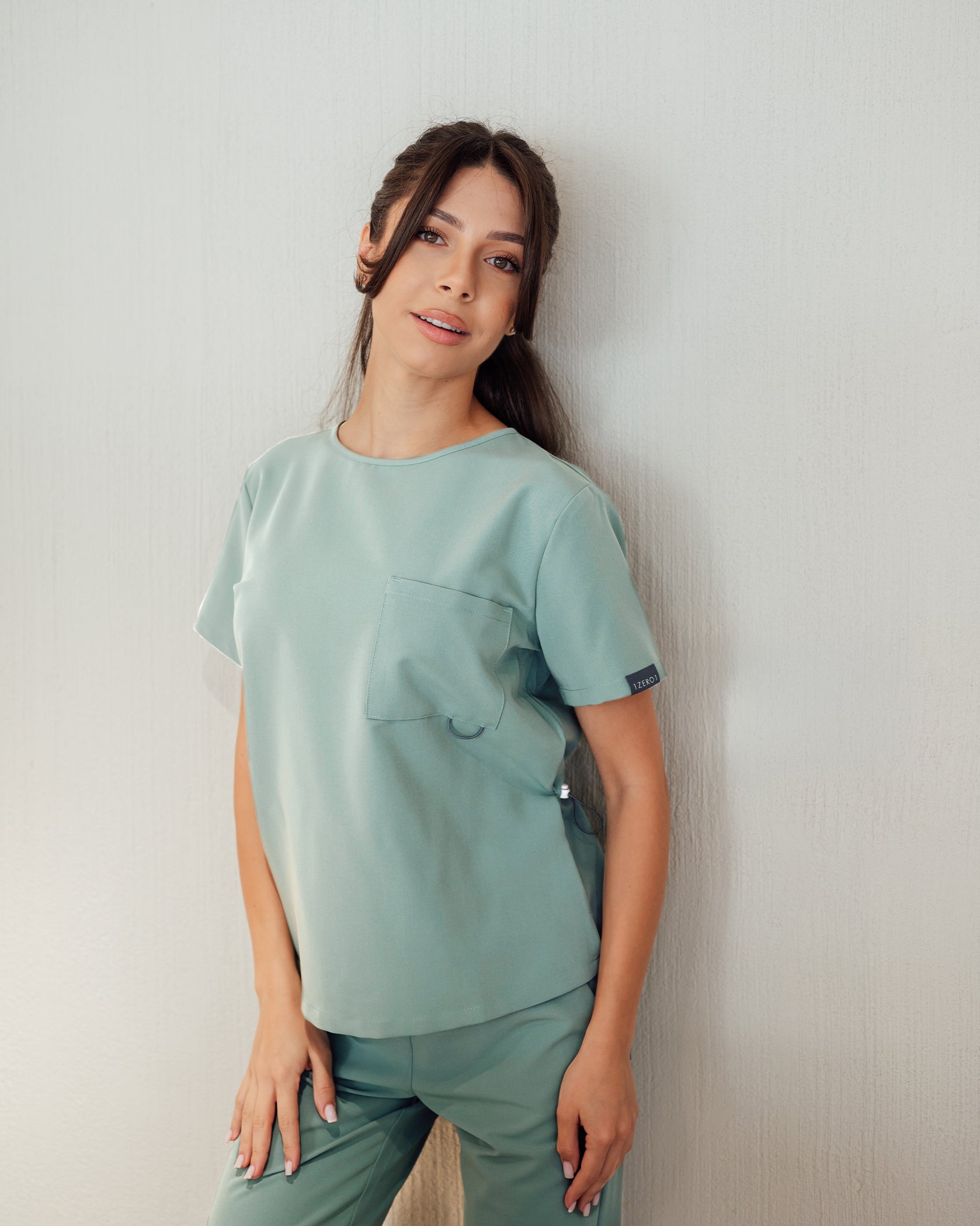 FLOW Jade Scrub Top - Front view