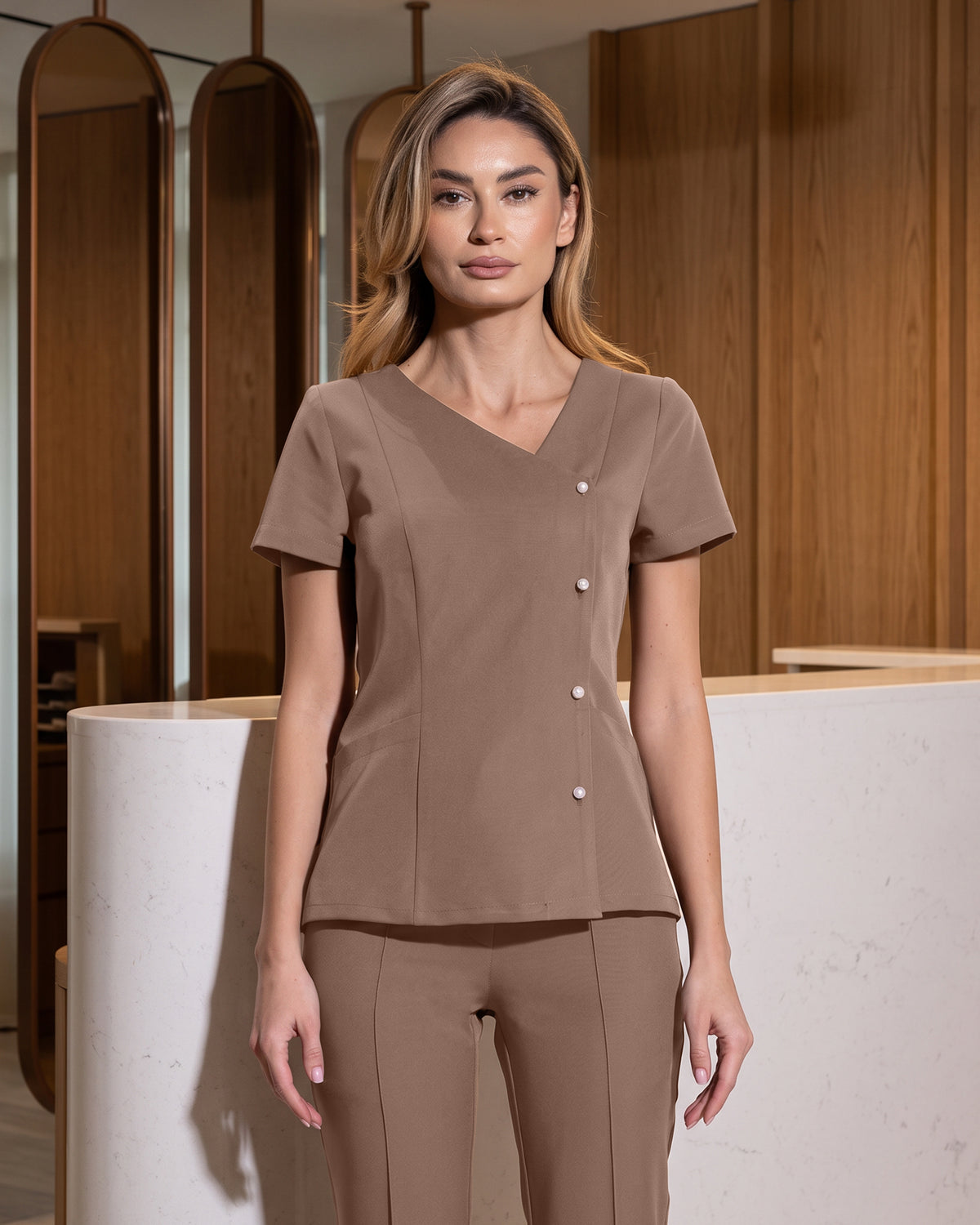 PERLA Cappuccino Scrub Top