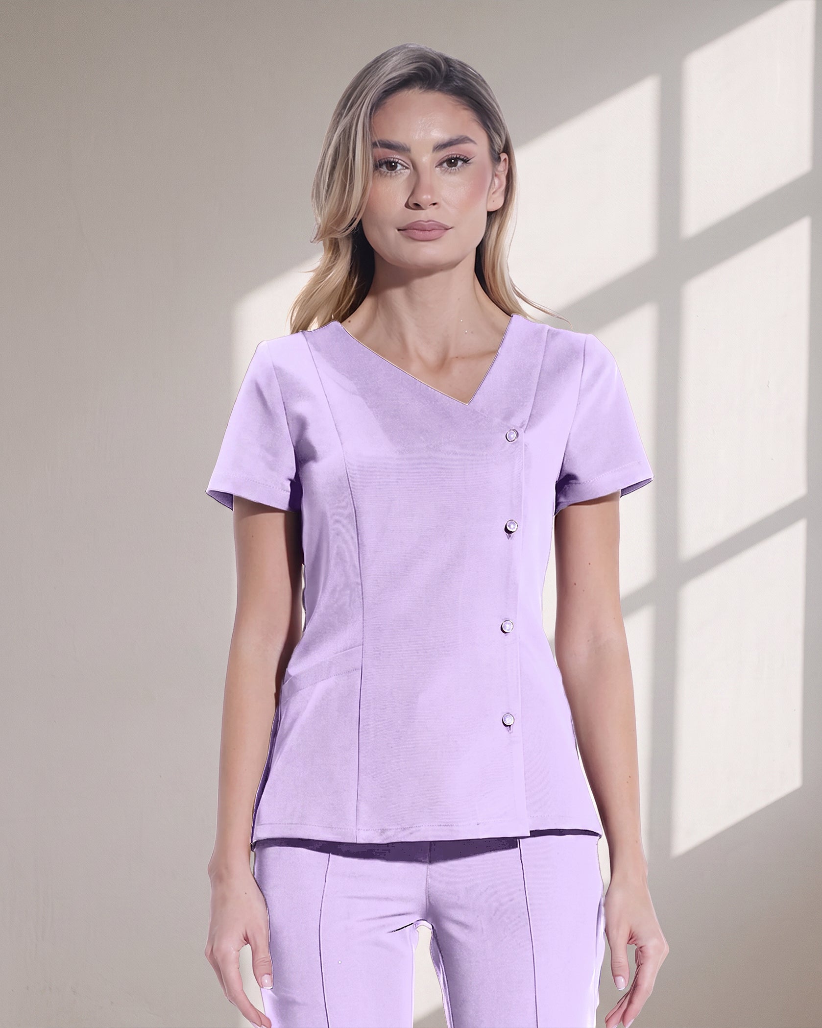 PERLA Lilac Scrub Top - Front view