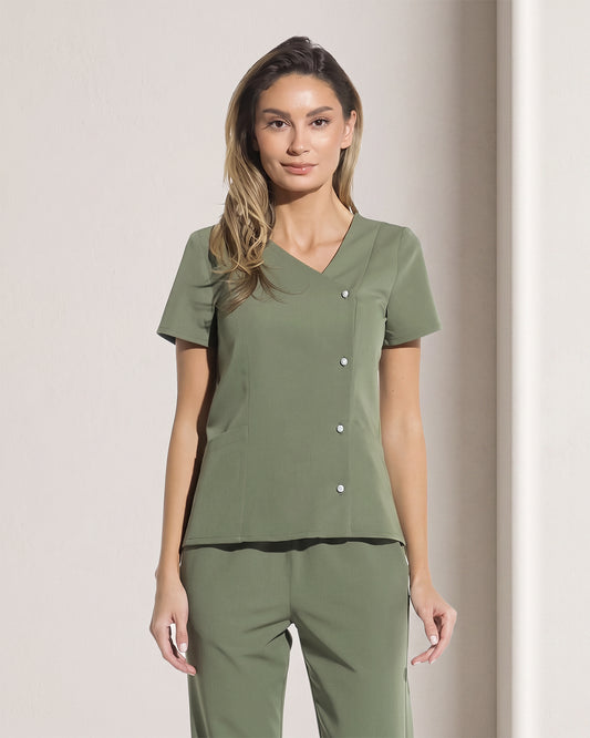 PERLA Olive Scrub Top
