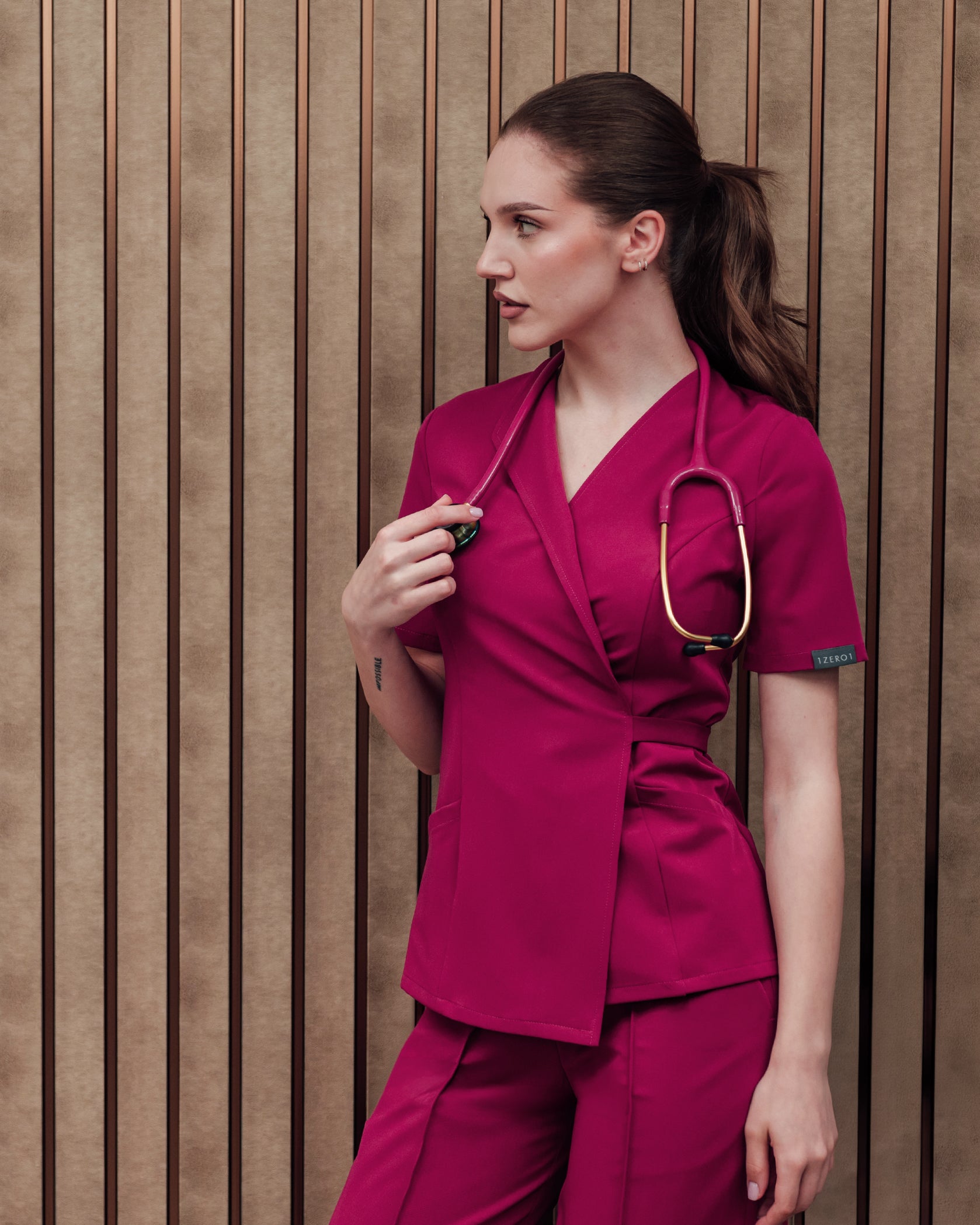 SIENA Magenta Scrub Top - Front view