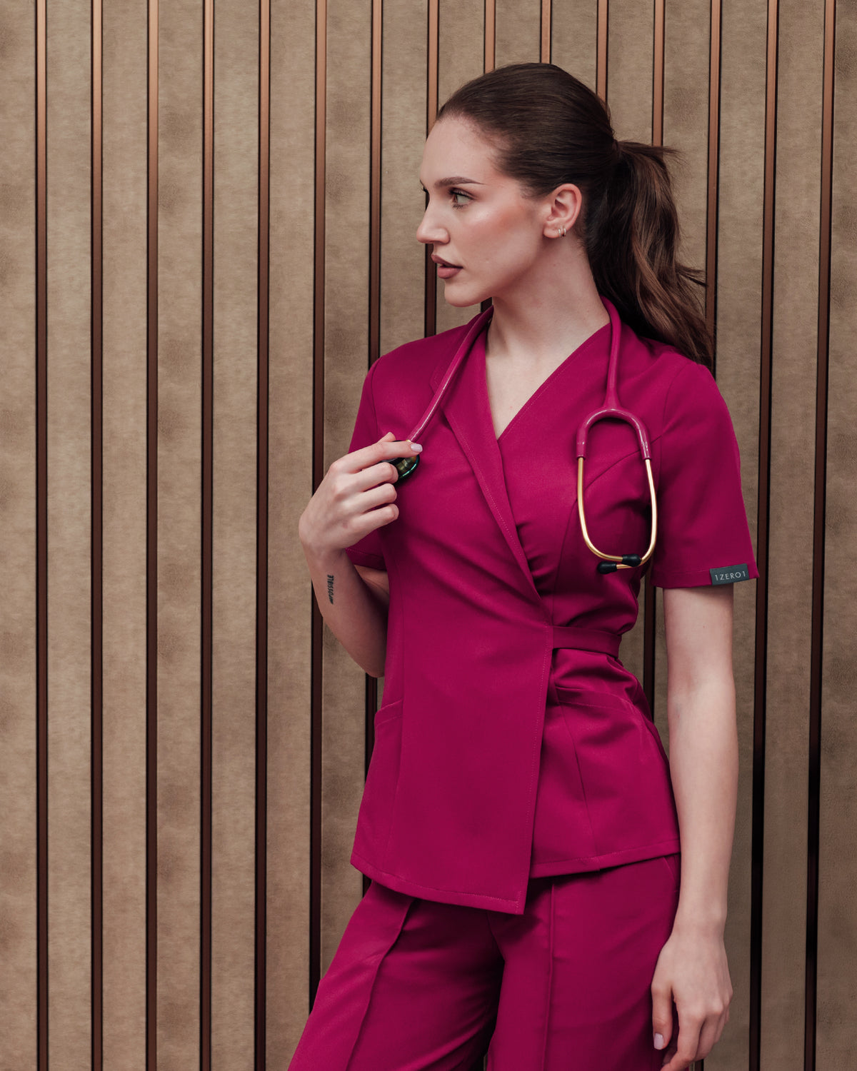 SIENA Magenta Scrub Top