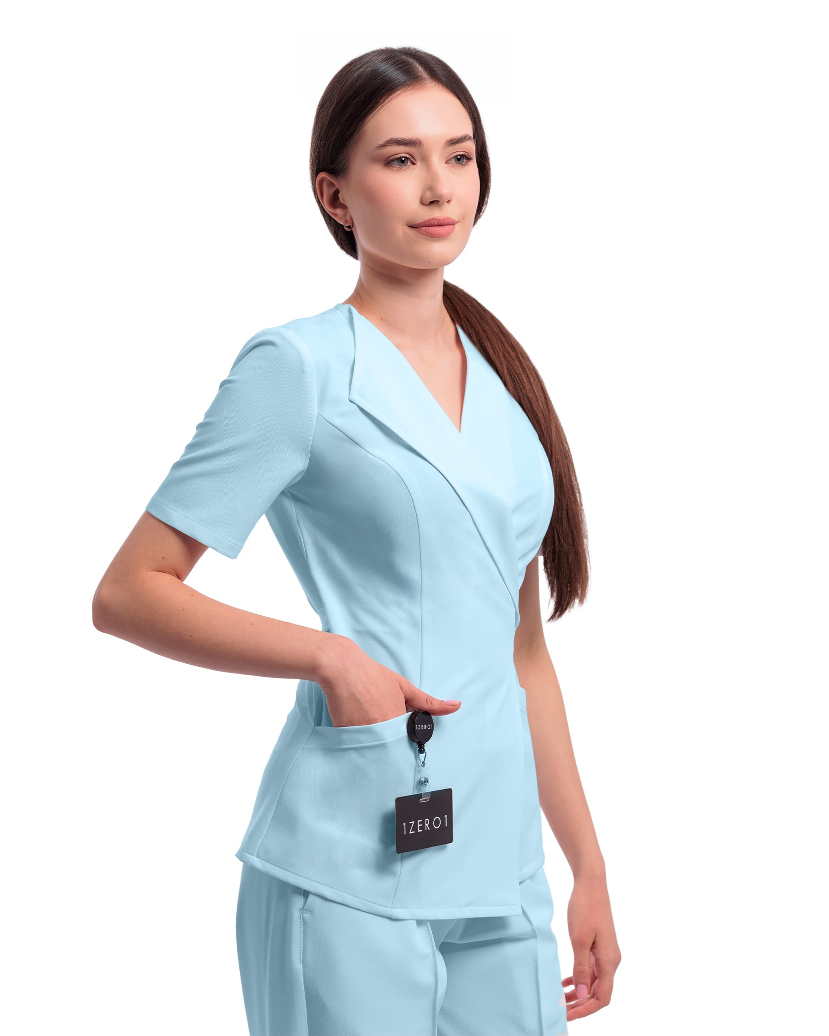 Damen Scrub-Set STUDIO Blue - Detail Nahaufnahme