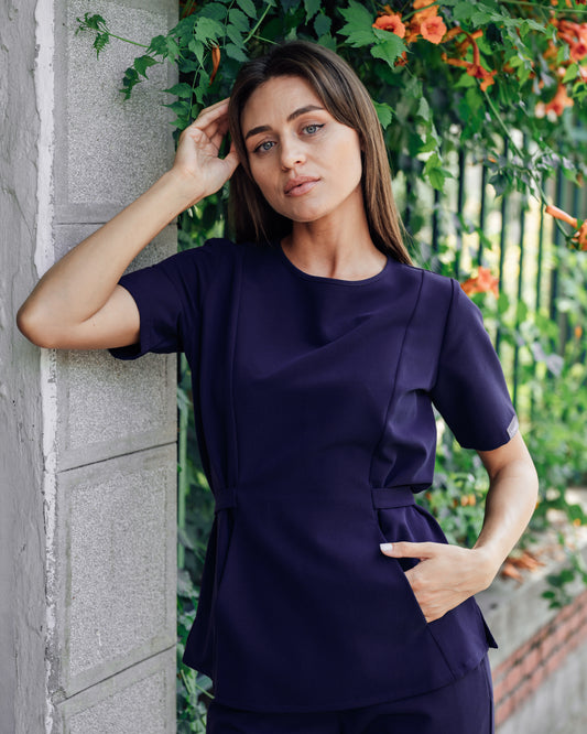 THALYA Navy Scrub Top