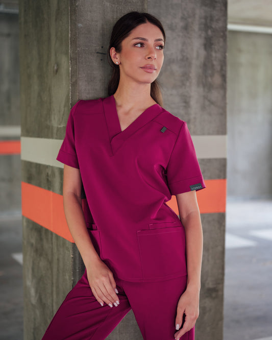 VERSO Magenta Scrub Top