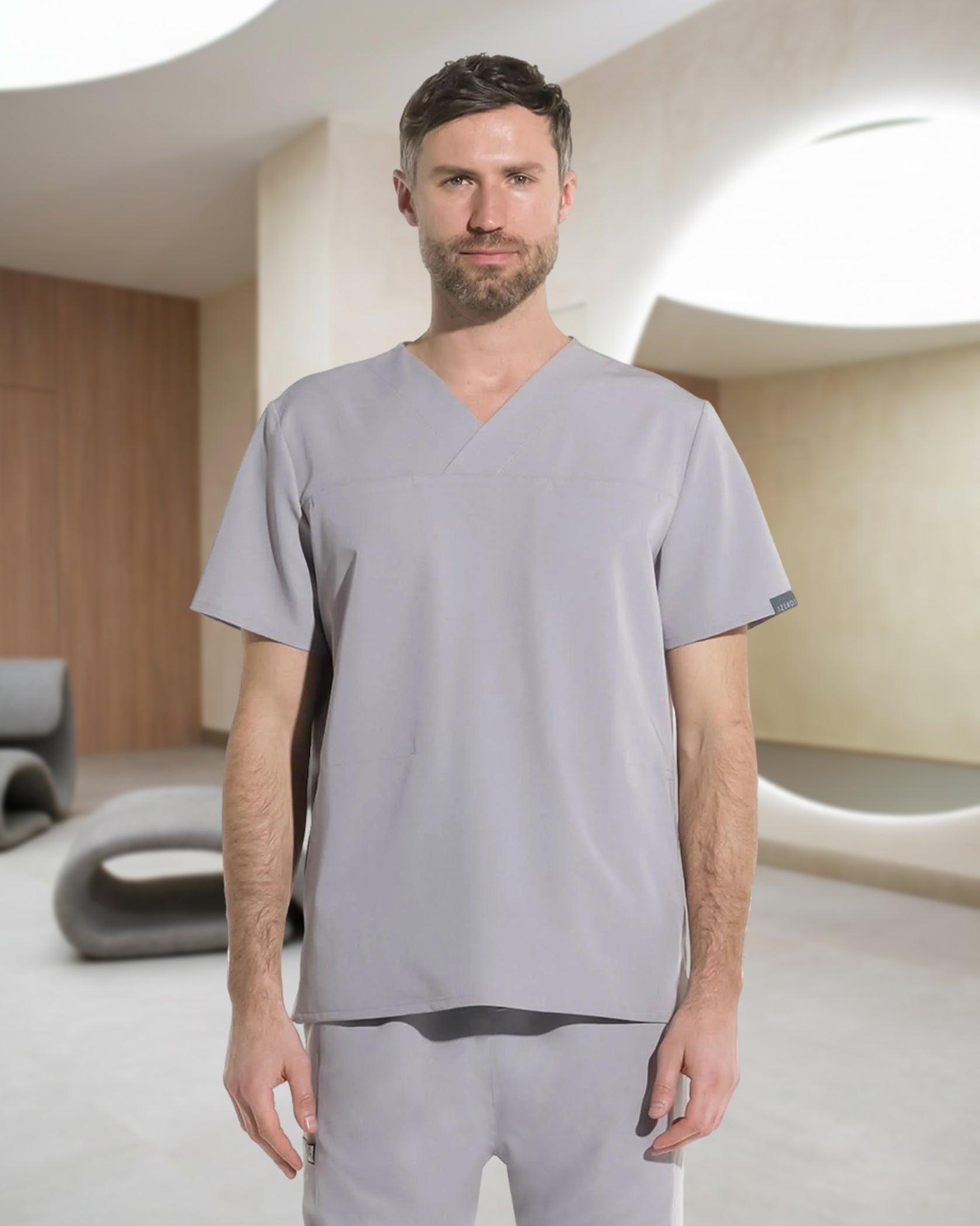 WAVE Grey Scrub Top - Front view