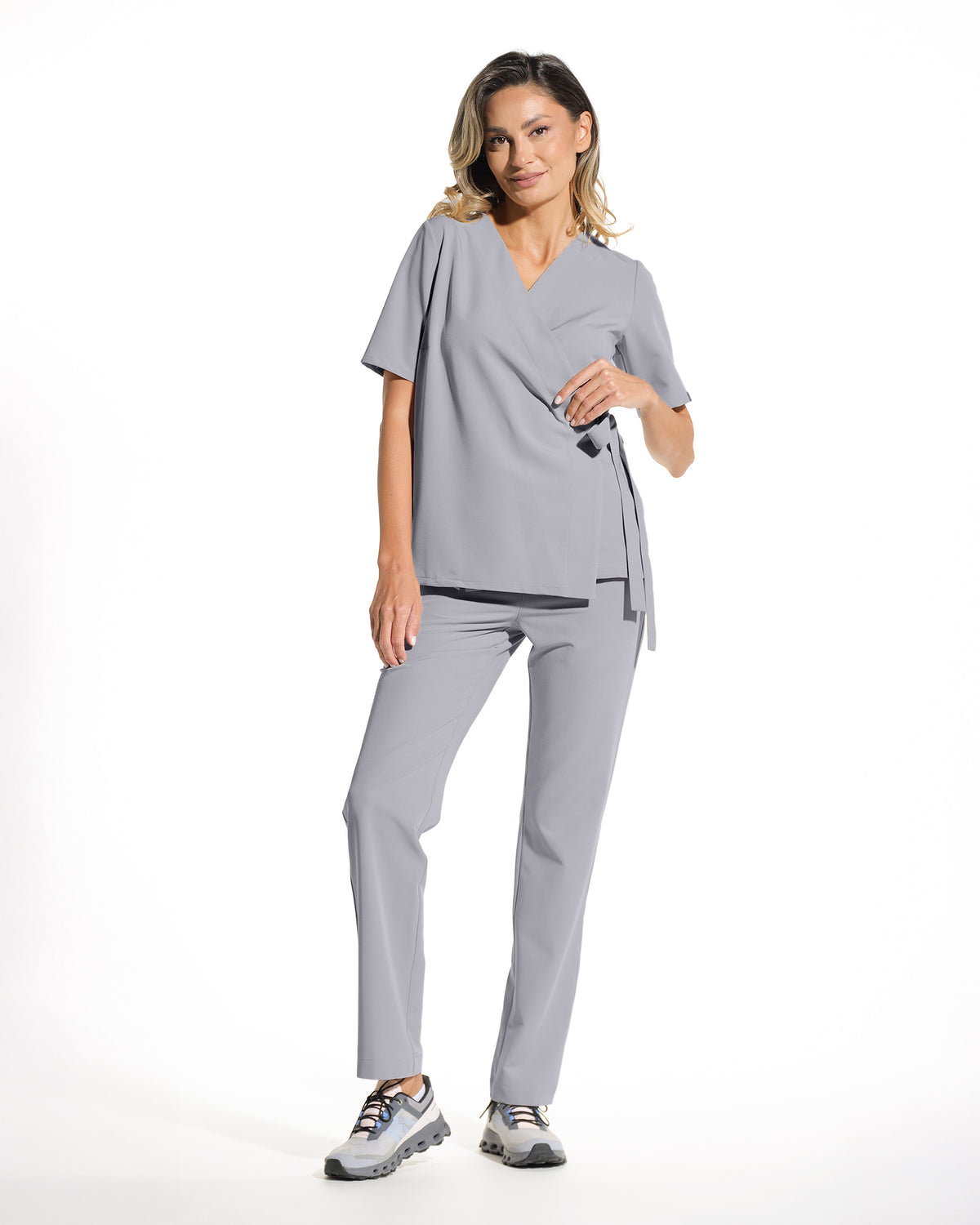 Bluza medicala dama ANAIS gri - croi kimono cu silueta fluida