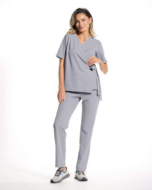Bluza medicala dama ANAIS gri - croi kimono cu silueta fluida