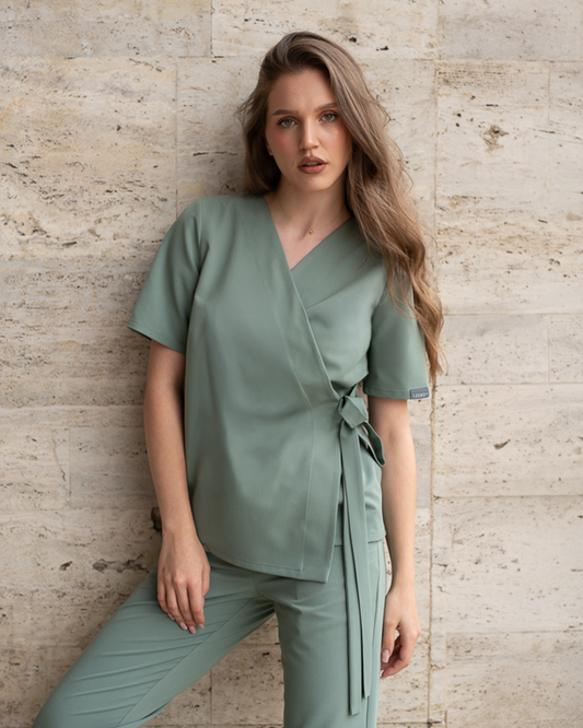 Bluza medicala dama ANAIS jad - kimono cu stil elegant si cordon